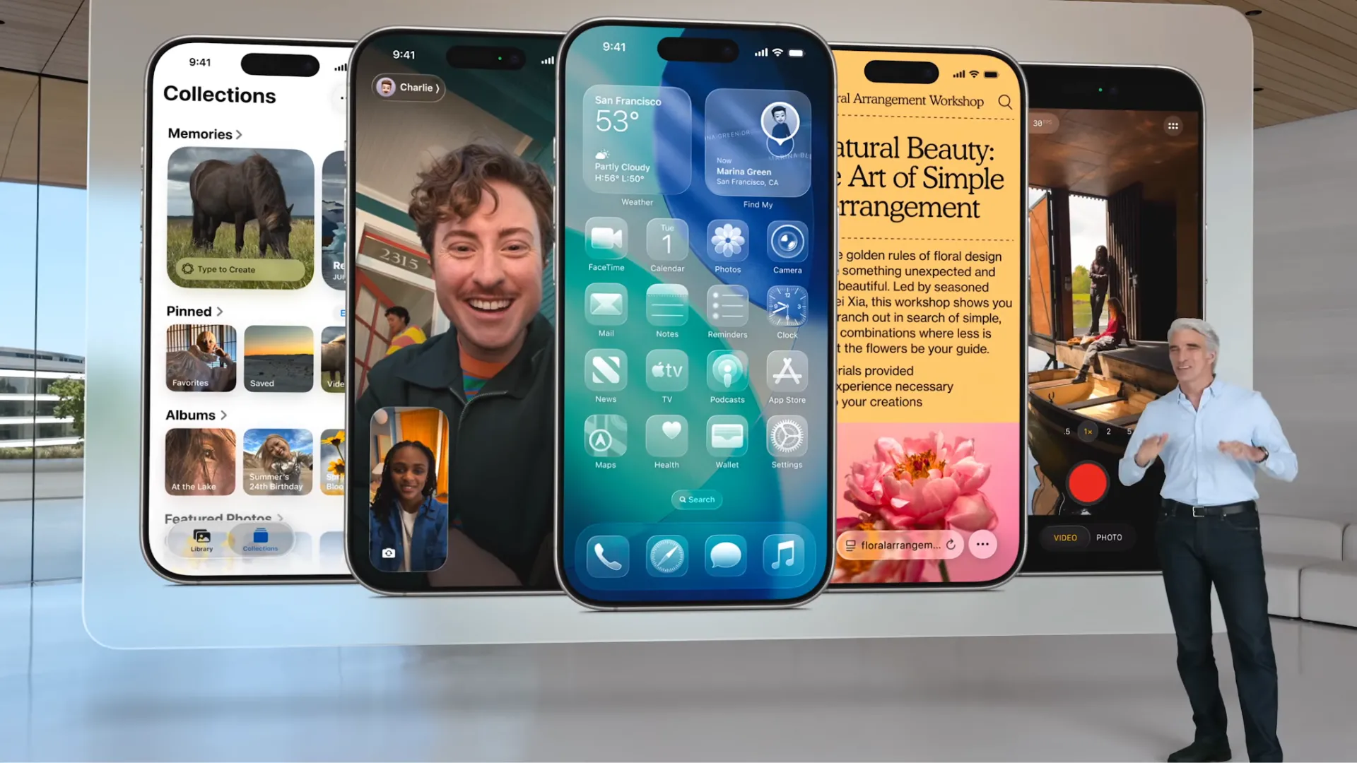 Ảnh chụp màn hình bài thuyết trình tại WWDC 2025 giới thiệu giao diện 'Liquid Glass' và các tính năng mới của iOS 26.
