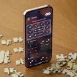 Ảnh chụp màn hình cài đặt nhanh trên Pixel 9 Pro, minh họa giao diện Material 3 Expressive của Android 16 QPR1, điện thoại đặt giữa các mảnh ghép.