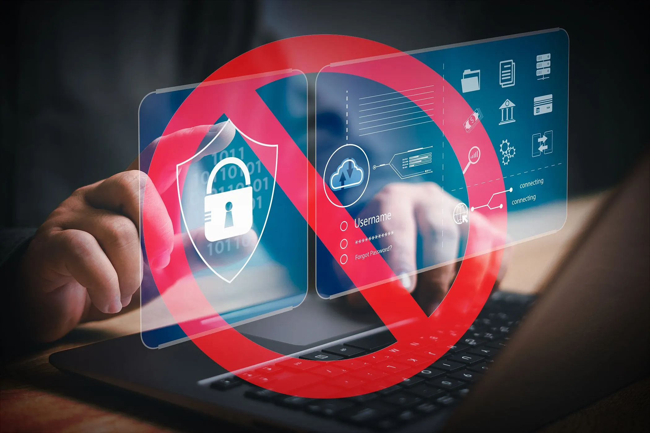 Biểu tượng hạn chế truy cập dữ liệu trên laptop, nhấn mạnh quyền riêng tư khi tự host