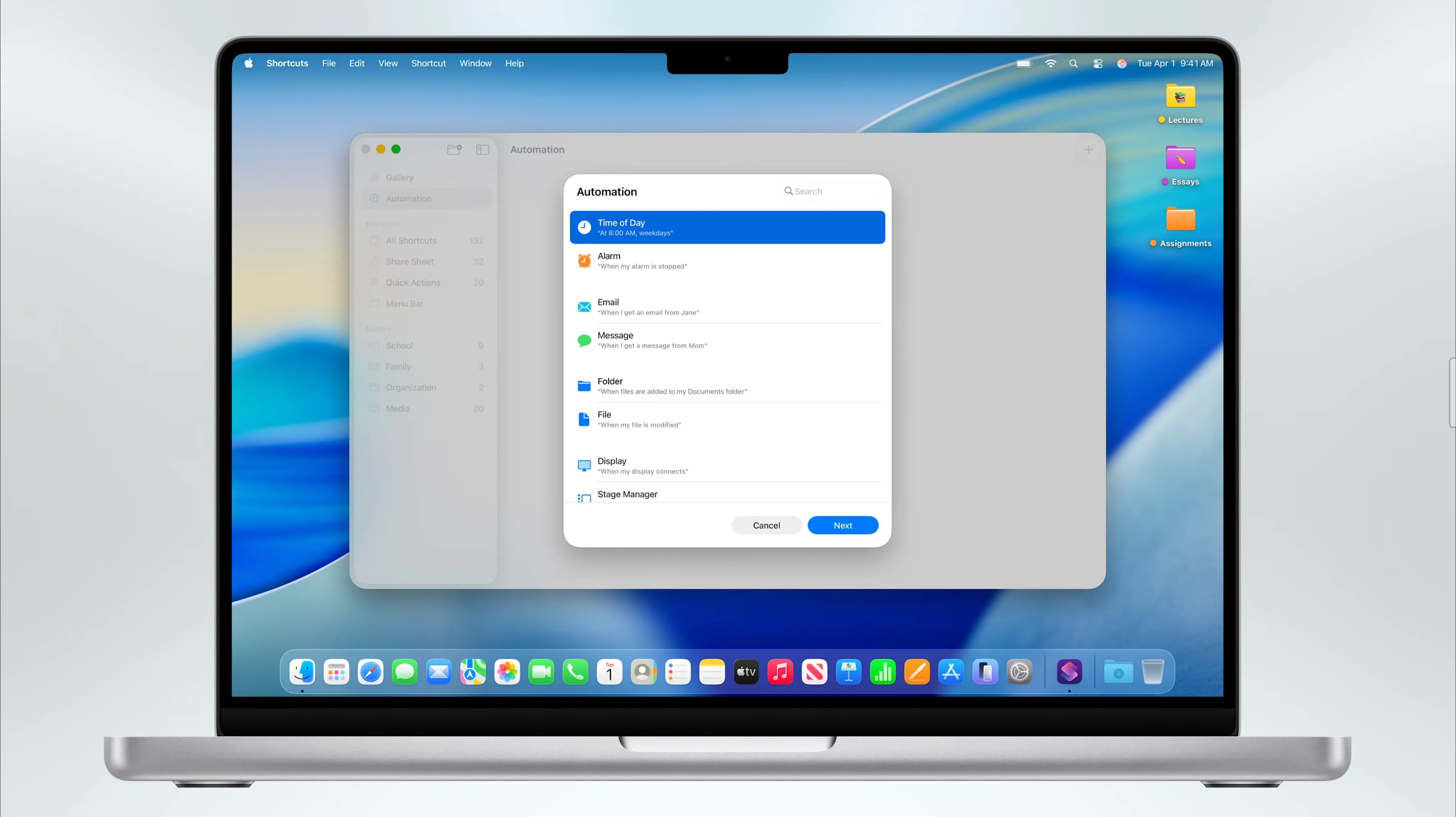 Các trigger tự động hóa mới cho ứng dụng Phím tắt (Shortcuts) trên macOS 26 Tahoe, bao gồm cả trigger dựa trên sự kiện hệ thống.
