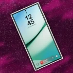 Điện thoại Samsung hiển thị giao diện One UI trên nền tím, minh họa khả năng tùy biến