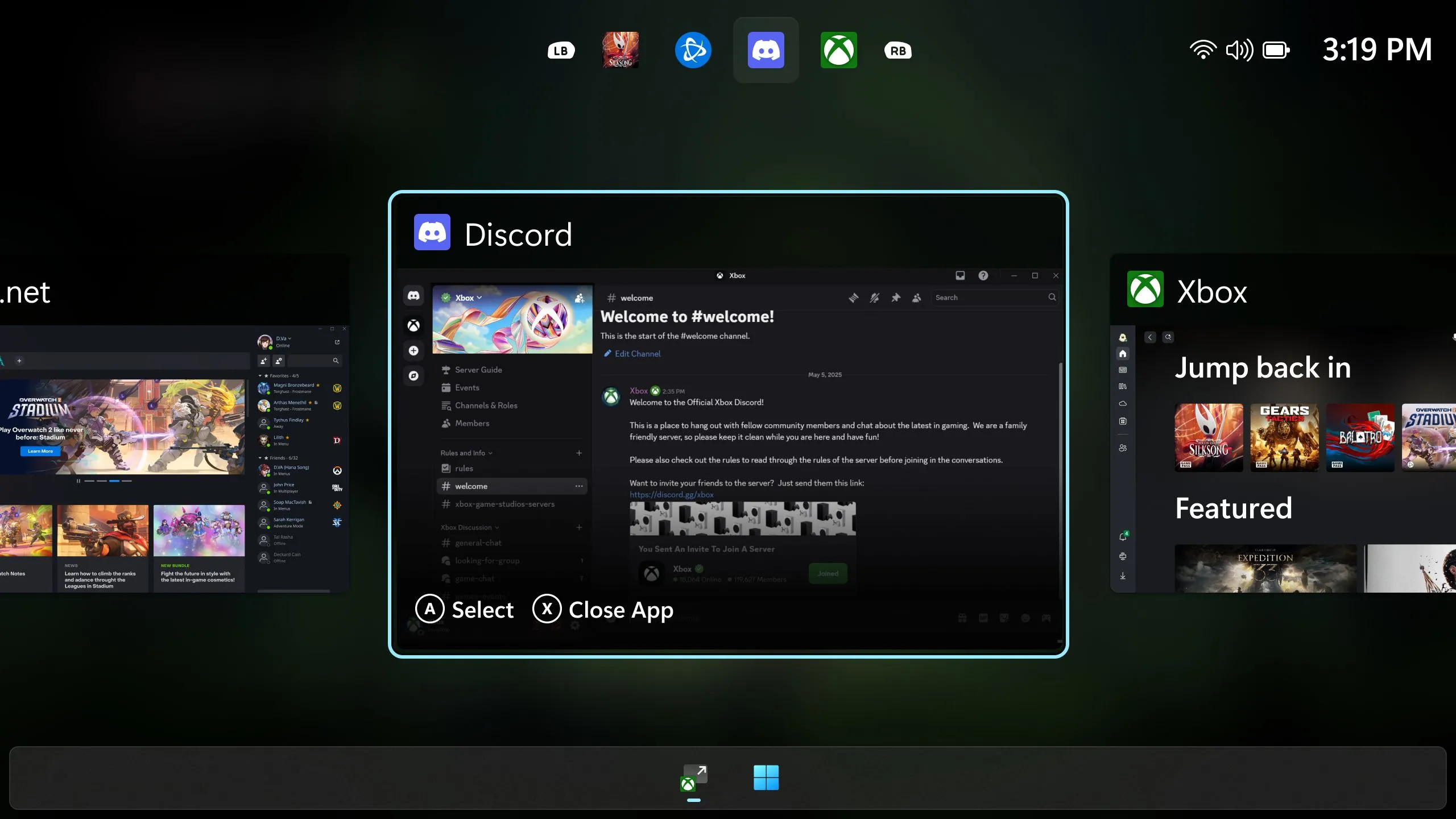 Giao diện chuyển đổi ứng dụng trên Windows mới, tối ưu cho điều khiển bằng controller.