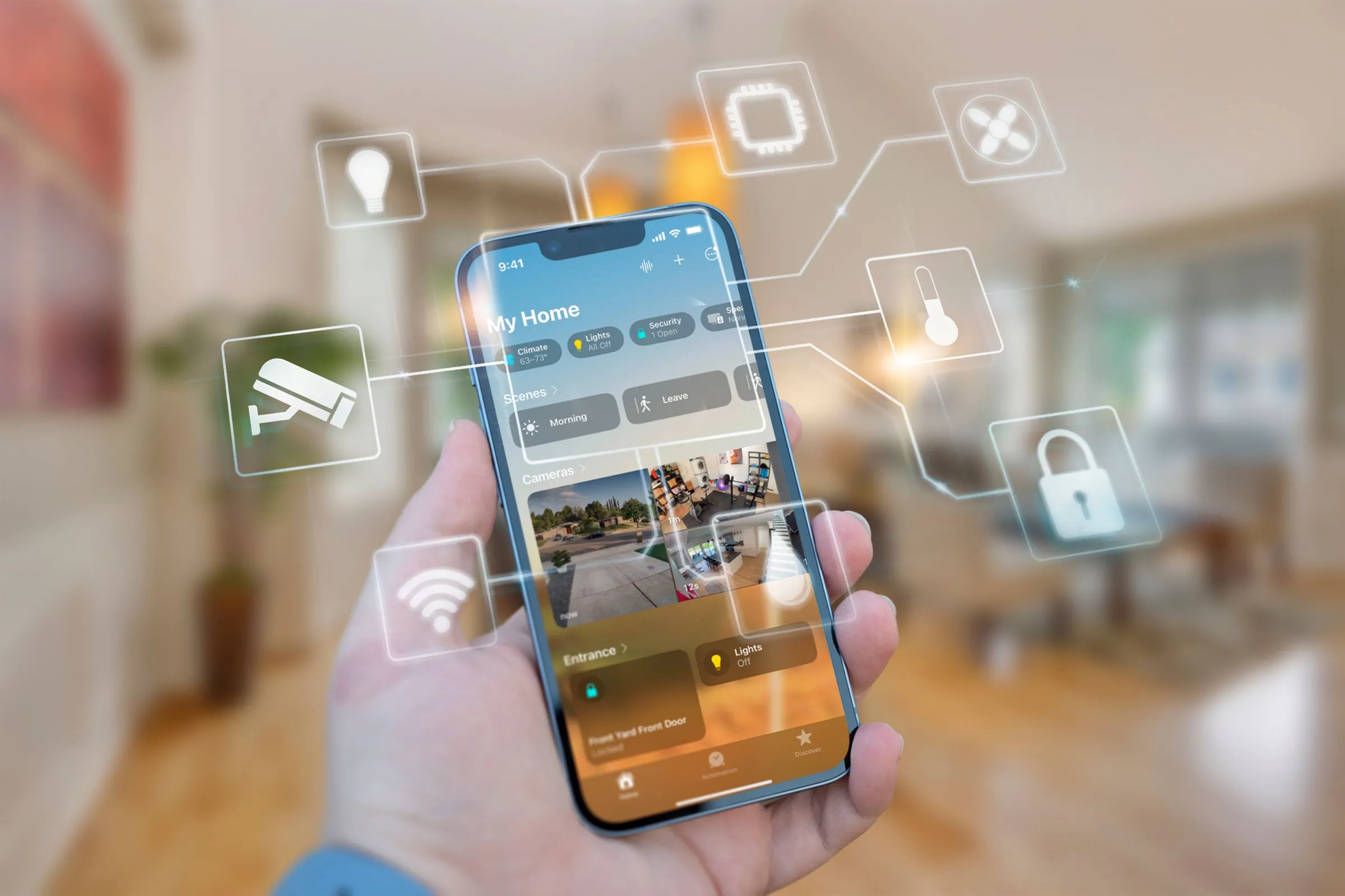 Giao diện điều khiển nhà thông minh trên điện thoại iPhone