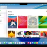 Giao diện macOS Tahoe 26 với hiệu ứng Liquid Glass mới hiển thị ứng dụng Apple Music.