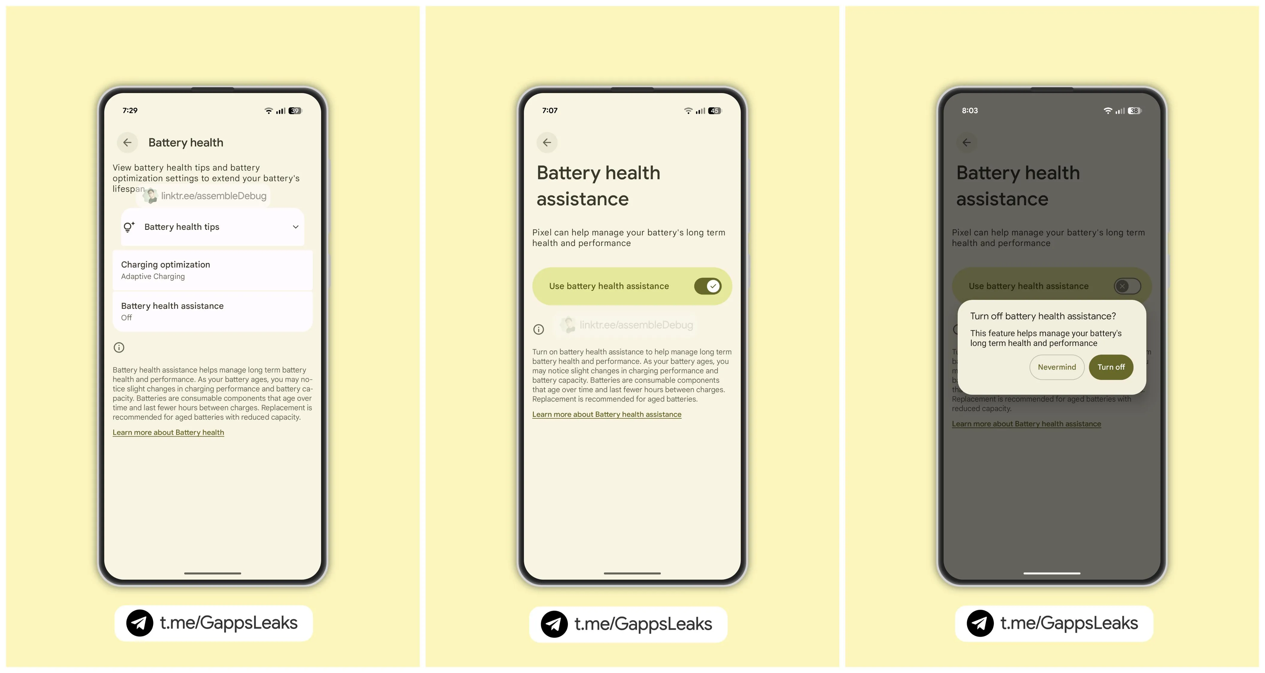 Giao diện tính năng Hỗ trợ Sức khỏe Pin trên Google Pixel 9