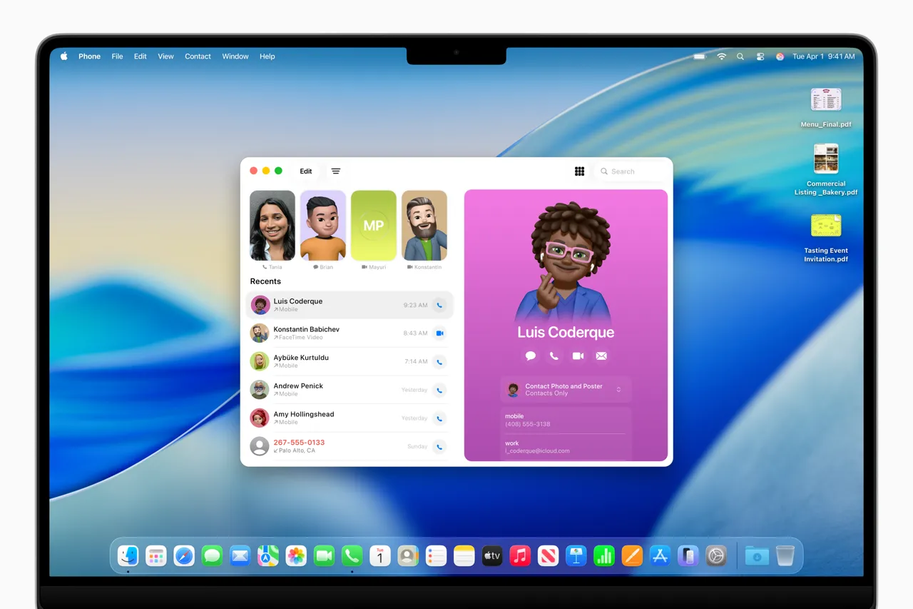 Giao diện ứng dụng Điện thoại (Phone app) trên macOS Tahoe 26.