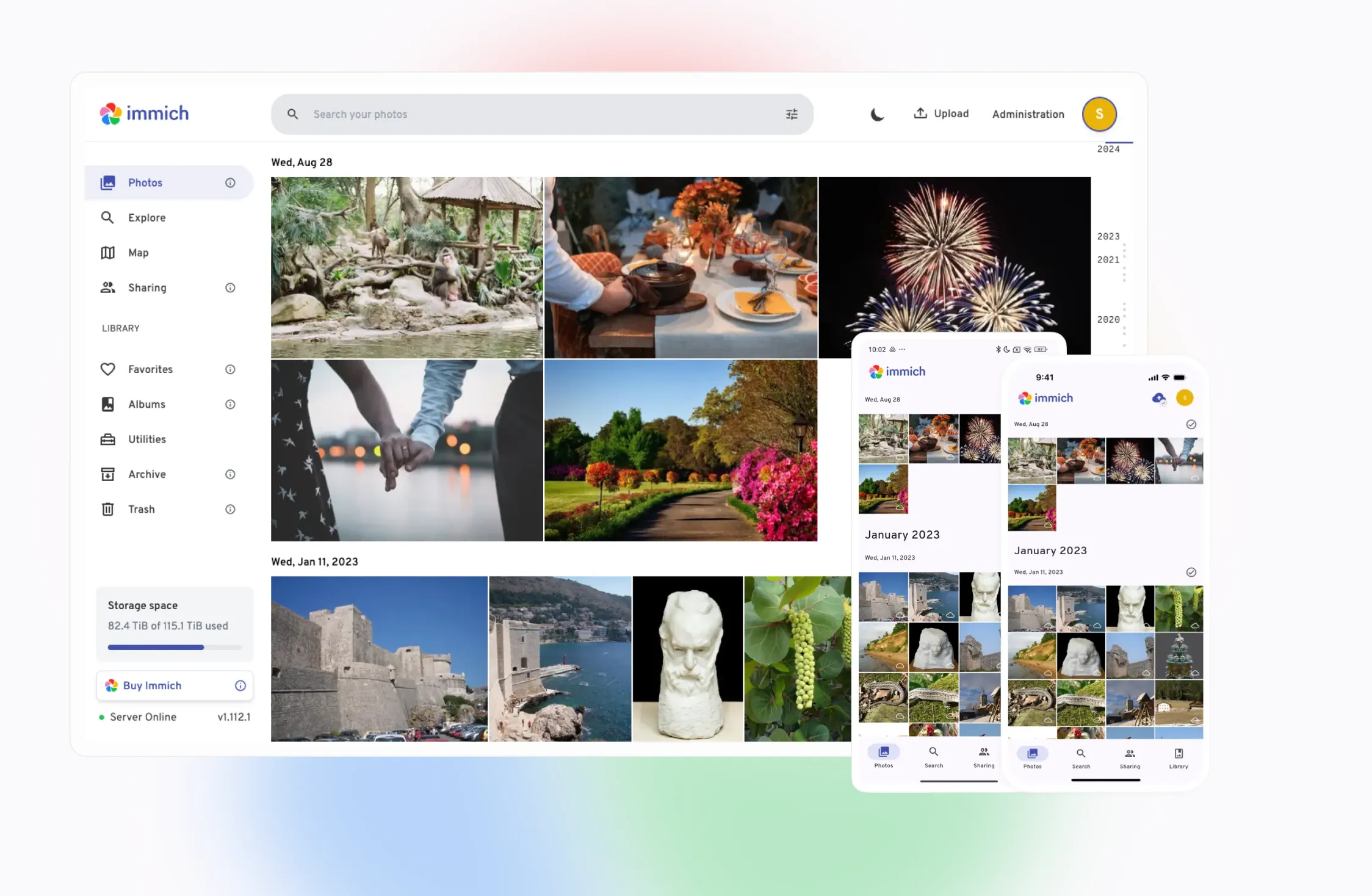 Giao diện ứng dụng Immich, giải pháp tự host thay thế Google Photos
