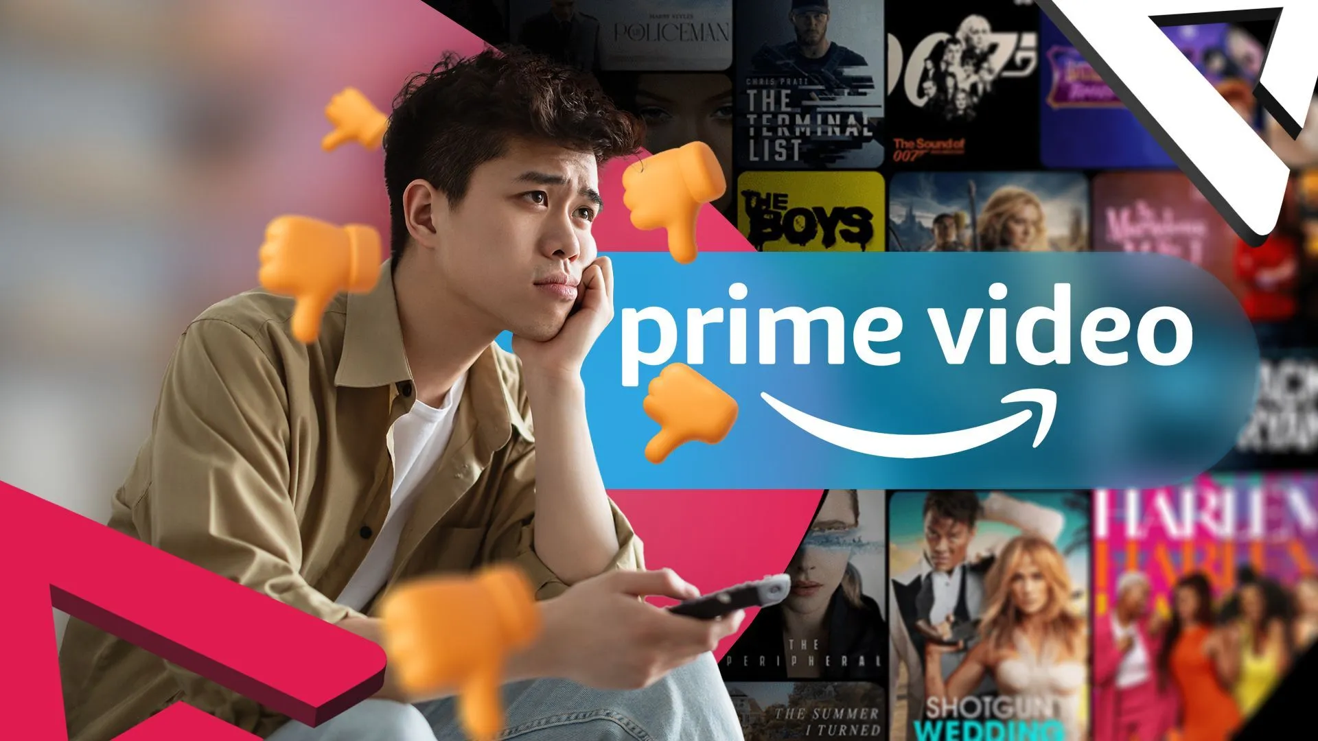 Hình ảnh minh họa sự không hài lòng của người dùng với dịch vụ Prime Video của Amazon giữa các biểu tượng 'không thích'