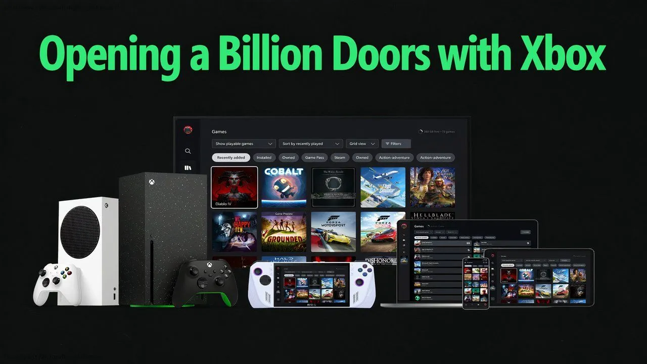 Hình ảnh minh họa tầm nhìn &quot;Mọi màn hình đều là Xbox&quot; của Microsoft với nhiều thiết bị khác nhau.