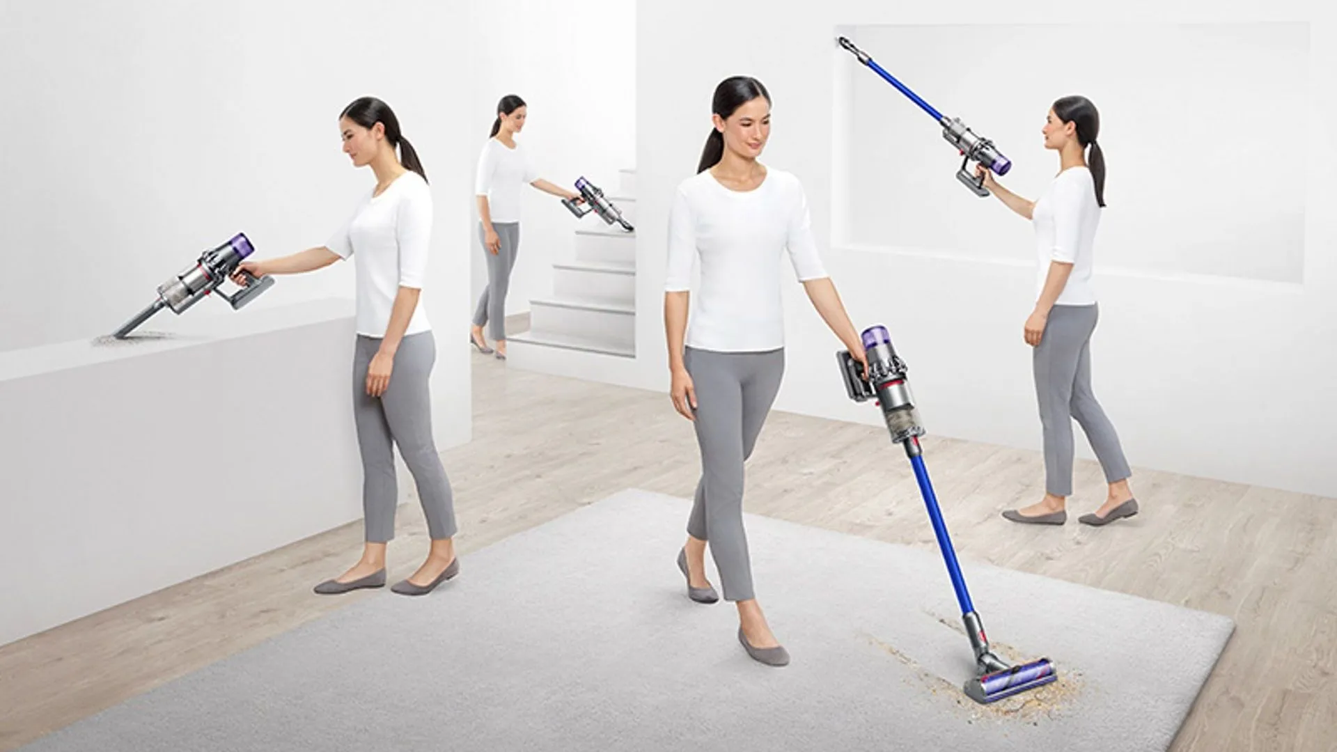 Máy hút bụi không dây Dyson thể hiện tính linh hoạt khi sử dụng.