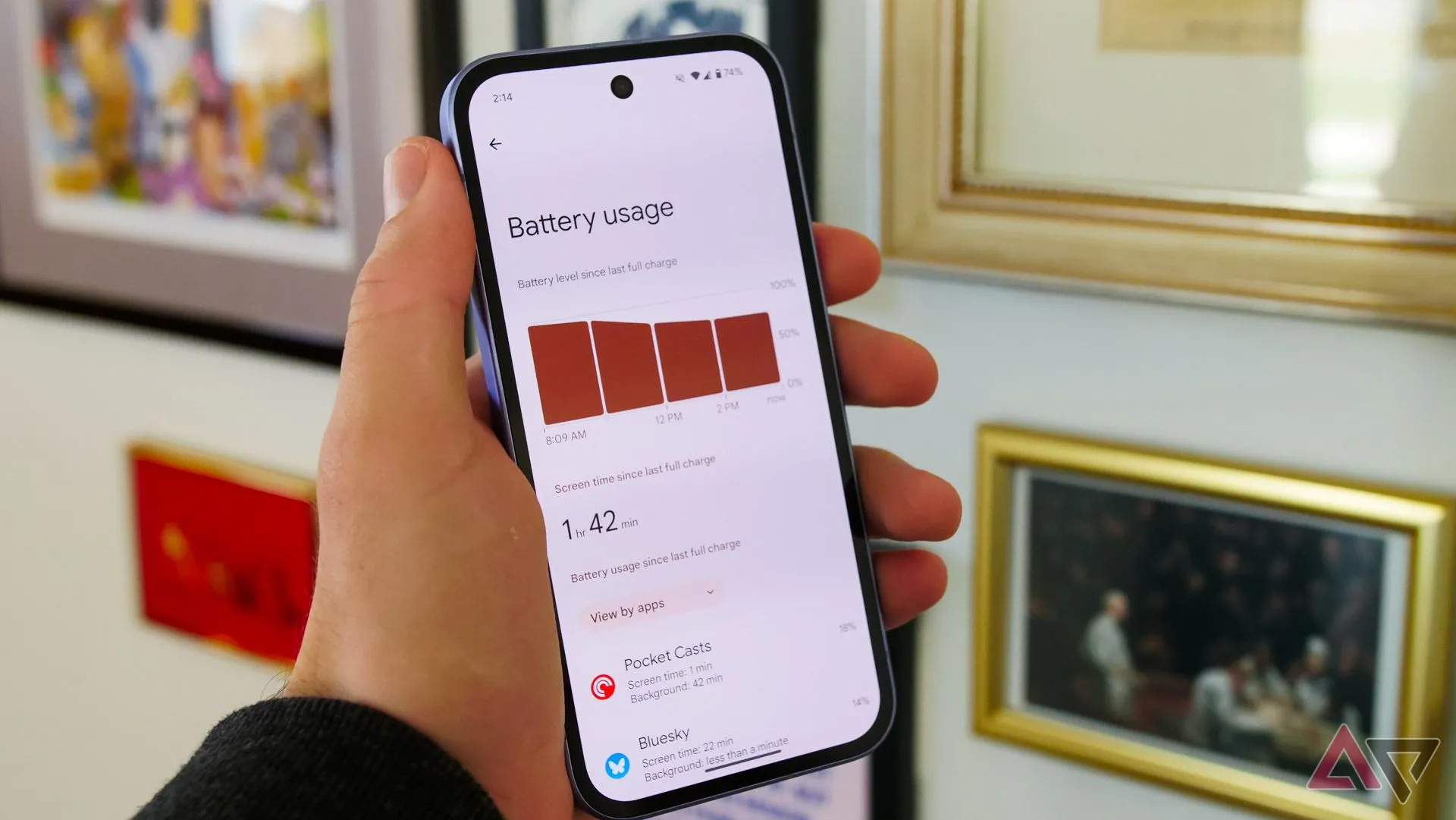 Menu cài đặt pin trên Google Pixel 9a hiển thị thông tin sử dụng pin