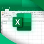 Một bảng tính Excel ở phía sau với logo Excel ở phía trước.