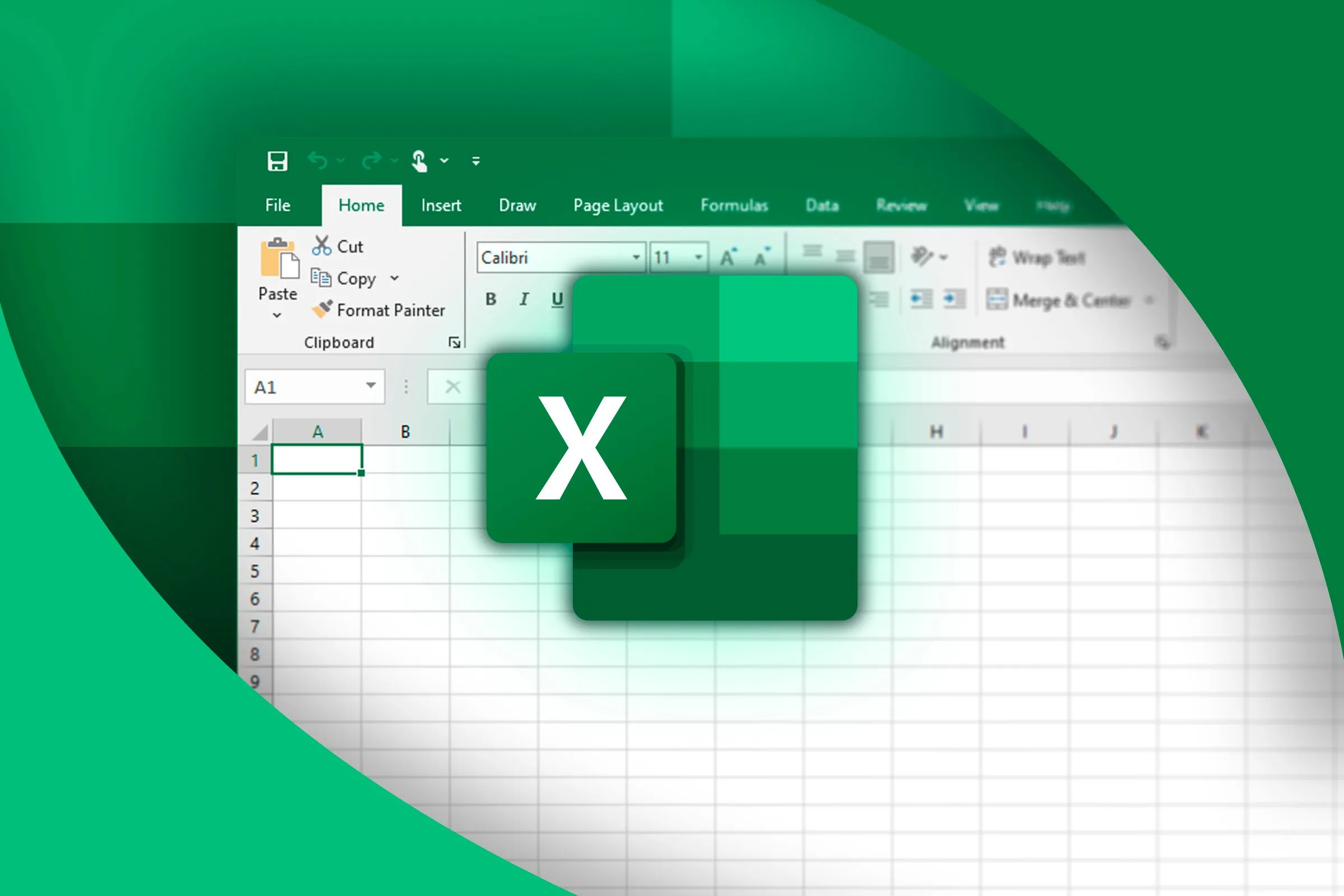 Một bảng tính Excel ở phía sau với logo Excel ở phía trước.