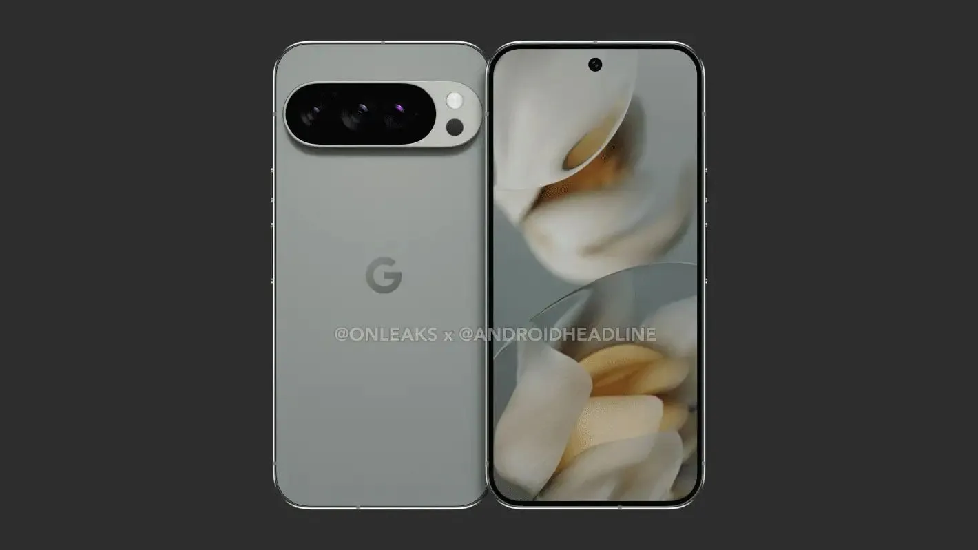 Một góc nhìn khác của ảnh render Google Pixel 10 Pro XL, cho thấy cạnh viền và cụm camera