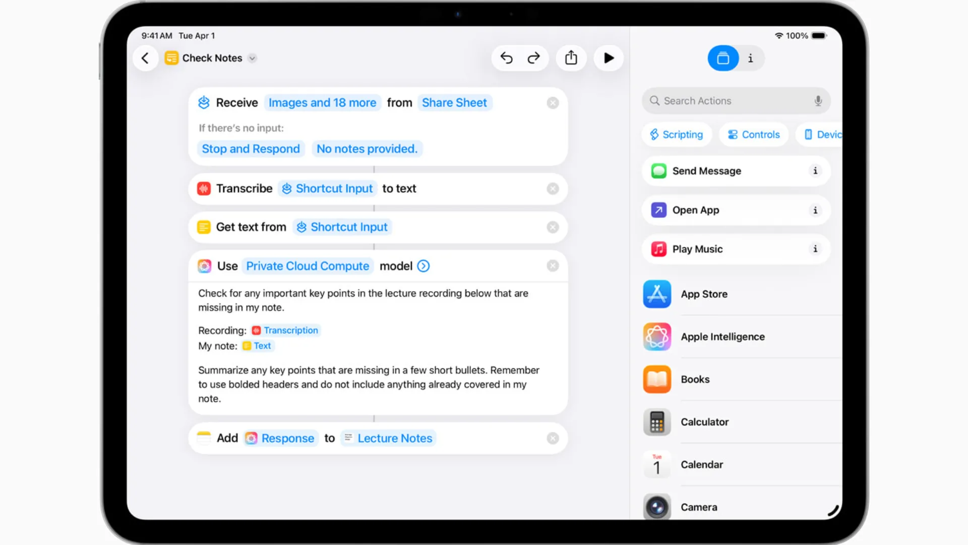 Phím tắt được tăng cường bởi Apple Intelligence trên iPadOS 26 có khả năng tóm tắt văn bản