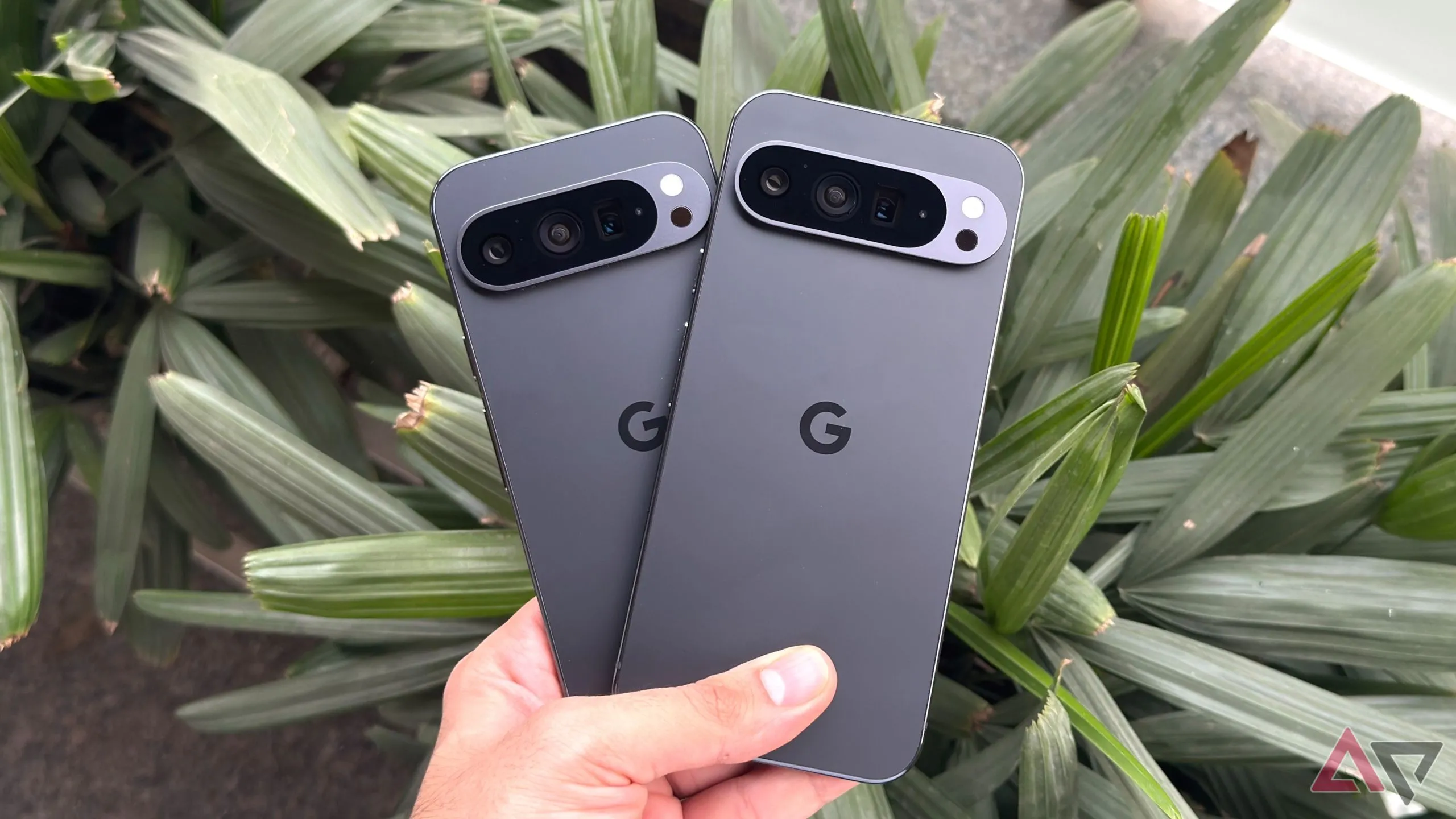 So sánh kích thước Google Pixel 9 Pro và Pixel 9 Pro XL đặt cạnh nhau.