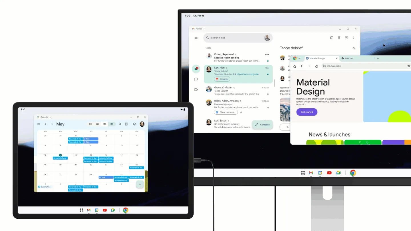 Thanh tác vụ và các cửa sổ ứng dụng trên chế độ desktop Android