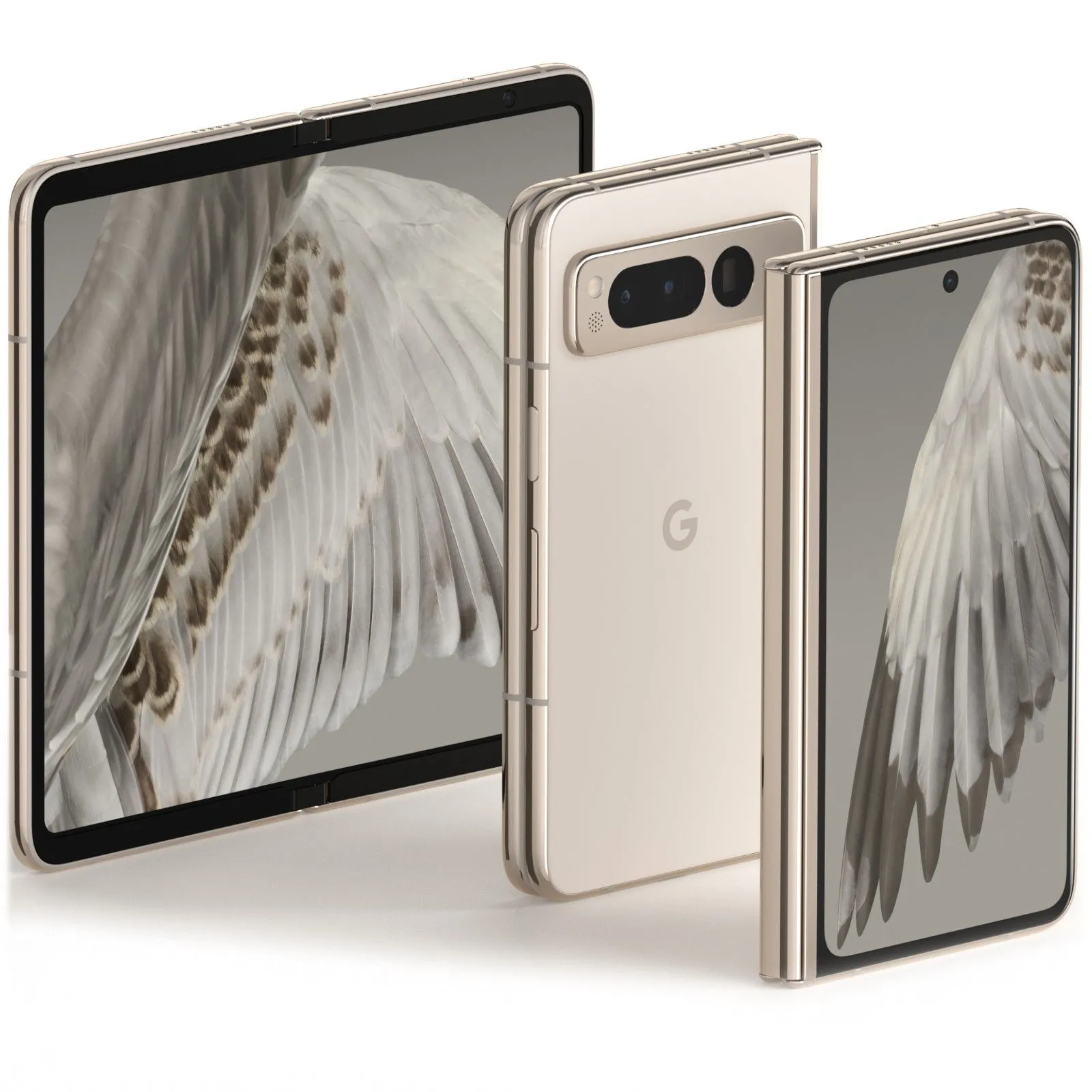 Thiết kế nghiêng của điện thoại gập Google Pixel Fold màu Sứ (Porcelain).