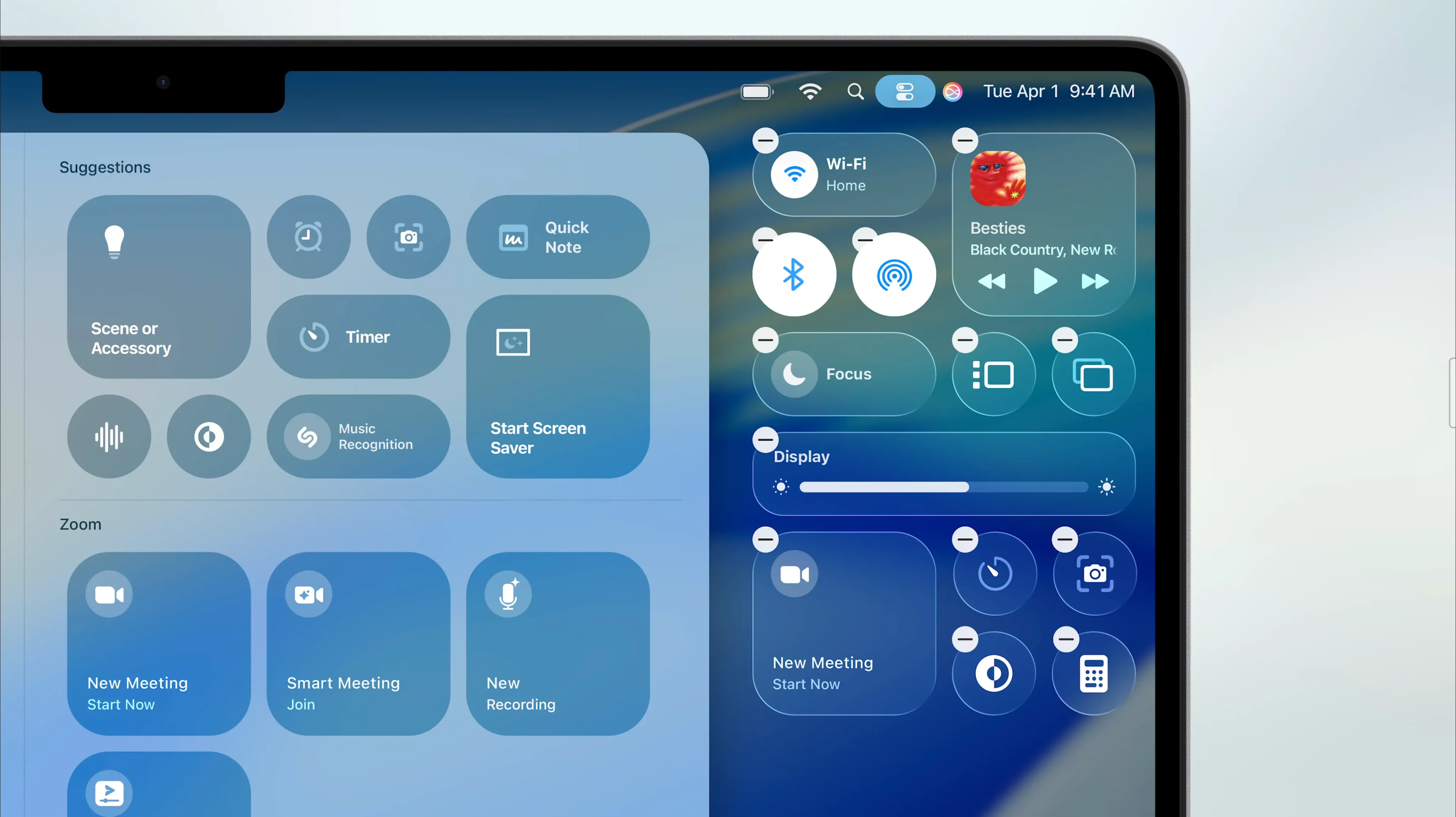 Trung tâm điều khiển (Control Center) được cải tiến trên macOS 26 Tahoe, thêm tùy chọn từ ứng dụng bên thứ ba.