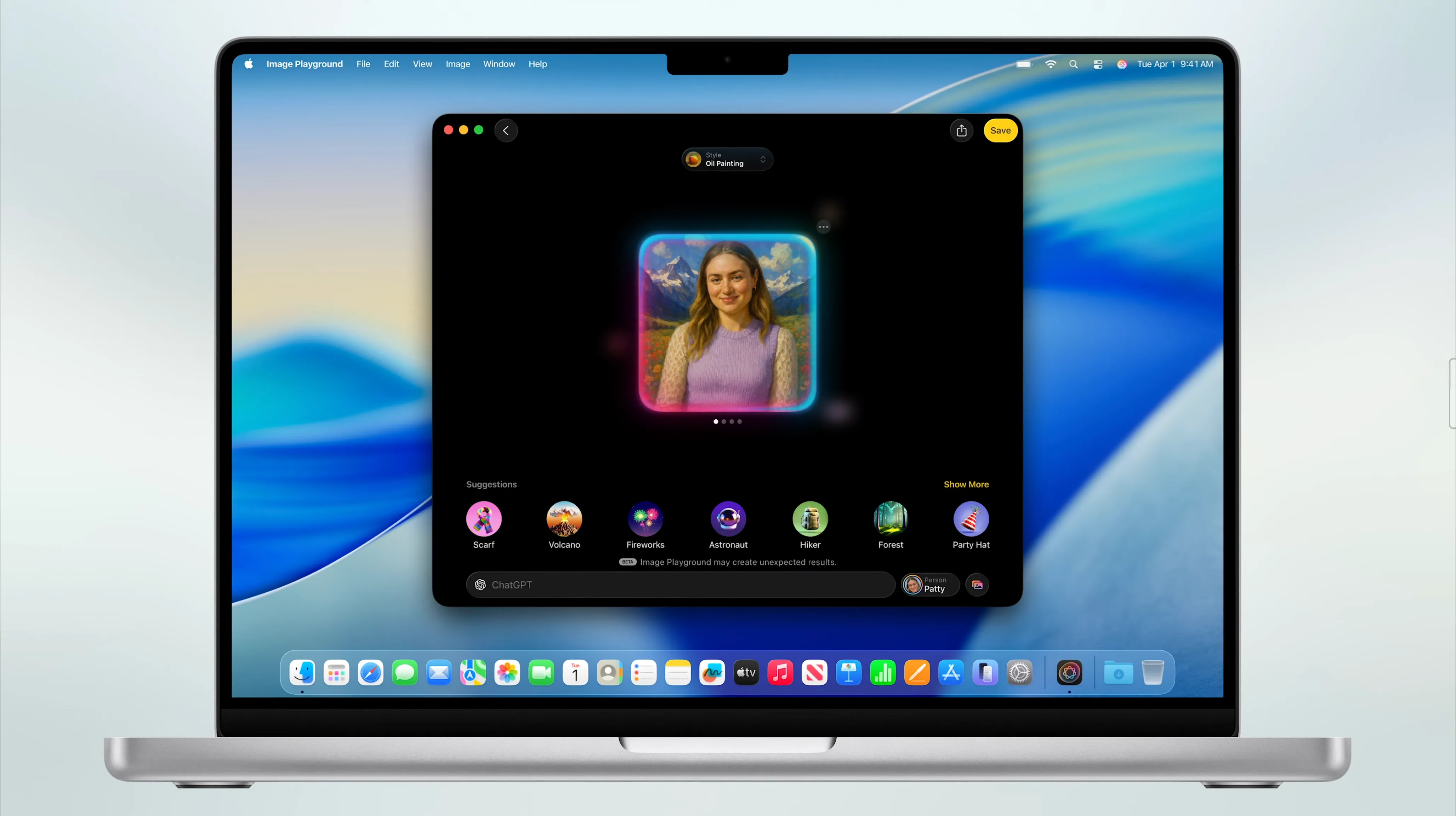 Ứng dụng Image Playground trên macOS 26 Tahoe với các cải tiến nhờ Apple Intelligence và tích hợp ChatGPT.