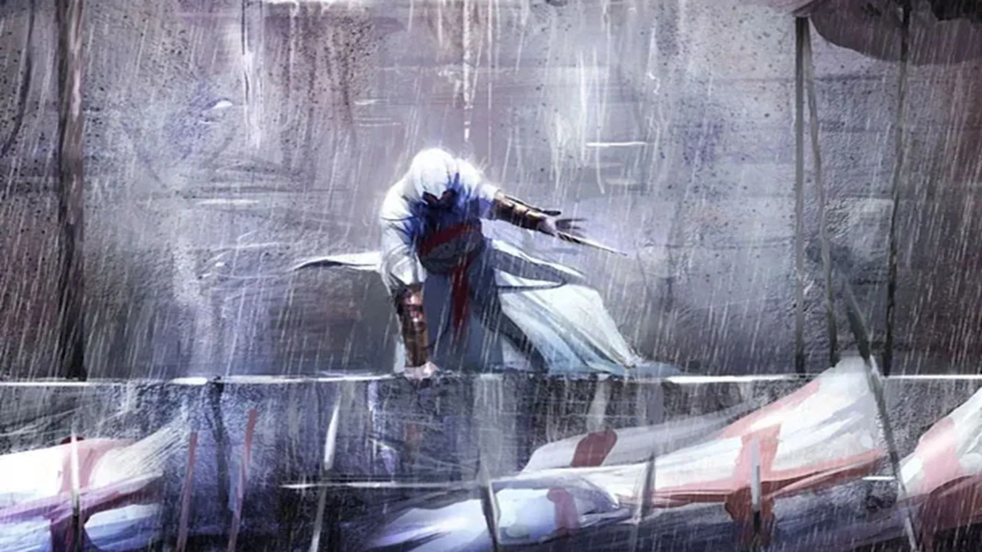 Ảnh artwork của một sát thủ trong series Assassin's Creed, thể hiện phong cách đồ họa đặc trưng.