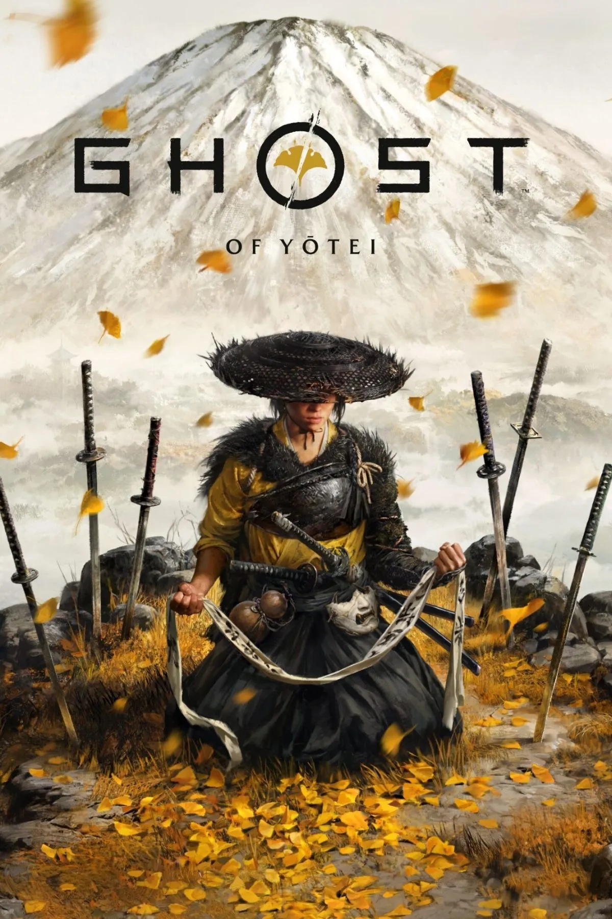 Ảnh bìa chính thức của game Ghost of Yotei, nhân vật chính Atsu nổi bật trong khung cảnh tuyết trắng.