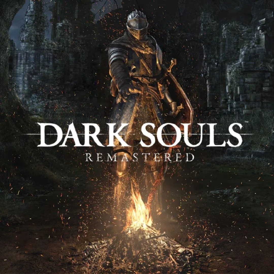 Ảnh bìa game Dark Souls Remastered, phiên bản nâng cấp của tựa game Soulsborne kinh điển, nơi người chơi đối mặt với những thử thách lớn và đôi khi là cả góc quay camera khó chịu.