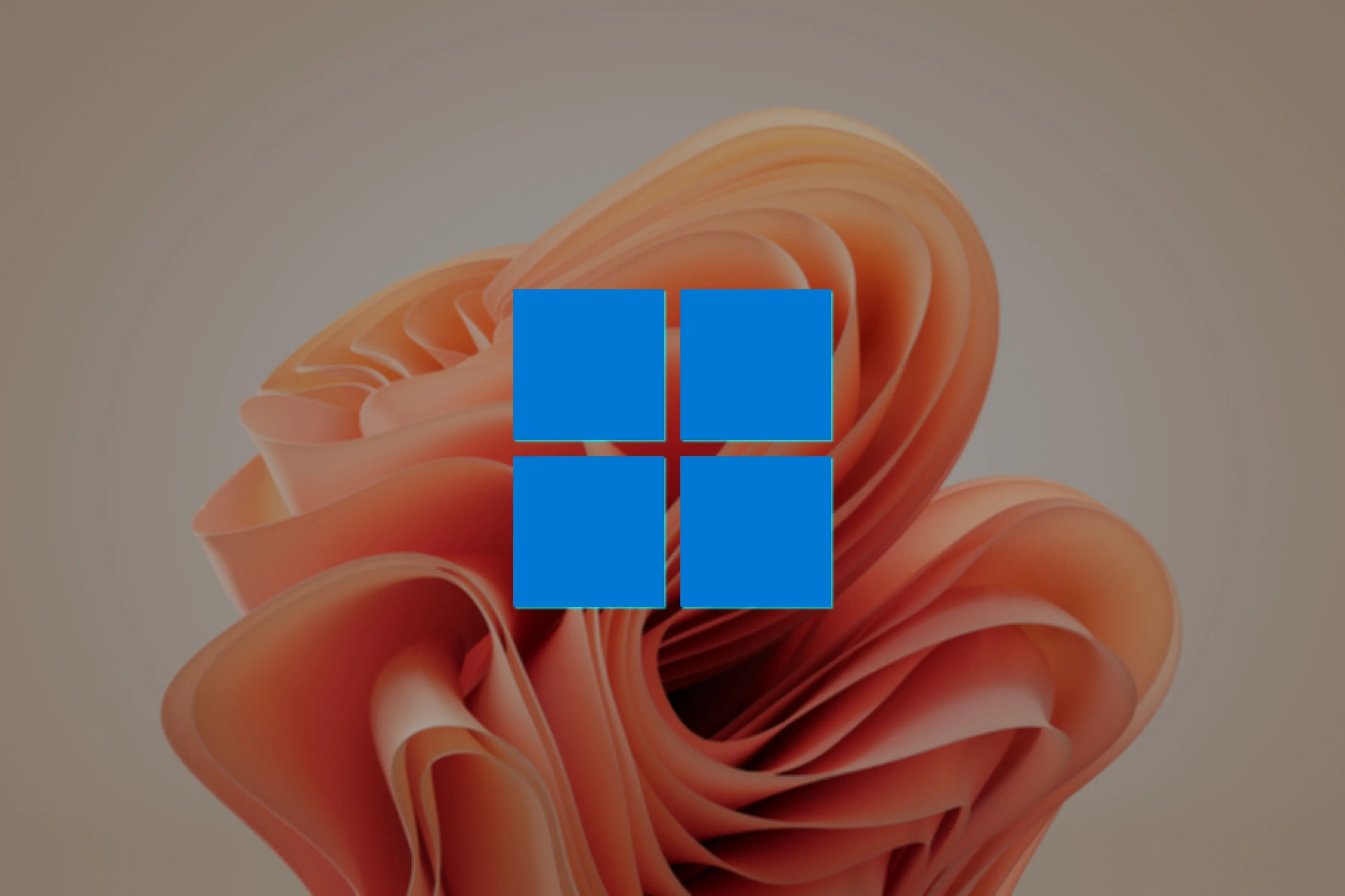 Biểu tượng Windows 11 nổi bật trên nền hình nền Bloom Wallpaper màu cát, nhấn mạnh việc lựa chọn phiên bản Windows phù hợp.