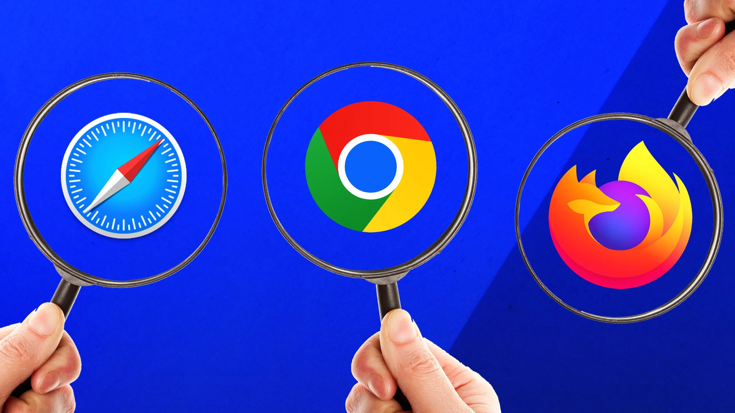 Các biểu tượng trình duyệt web đằng sau kính lúp, tượng trưng cho lịch sử duyệt web và vấn đề quyền riêng tư trực tuyến