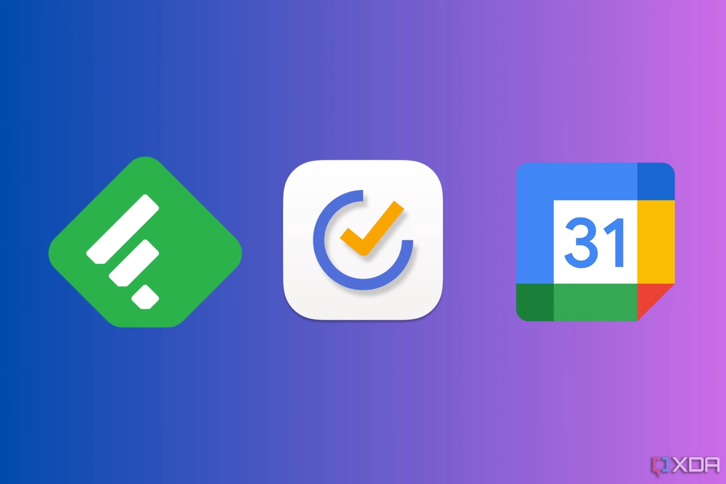 Các biểu tượng ứng dụng Feedly, TickTick và Google Calendar, minh họa các công cụ quản lý năng suất.