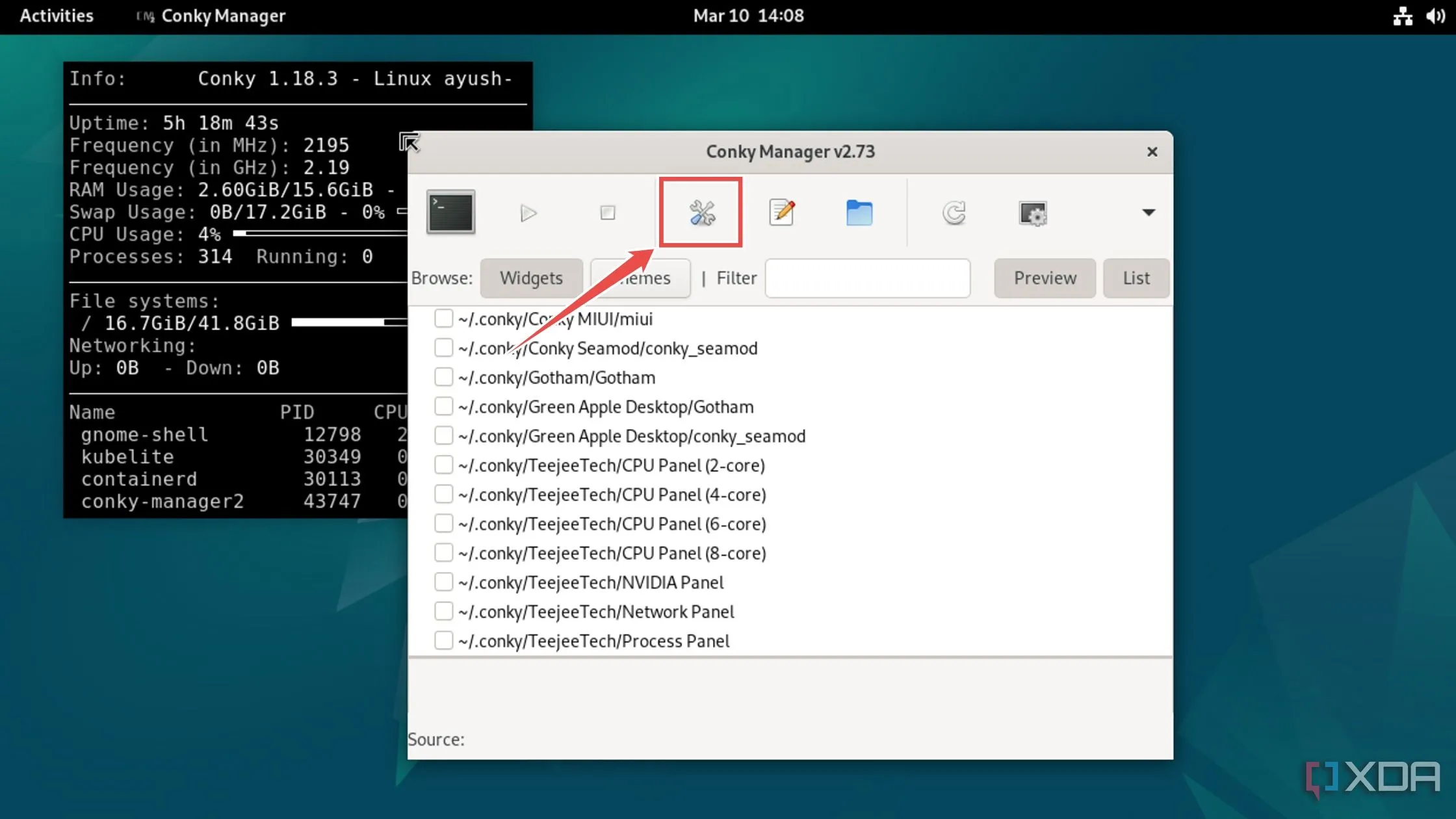 Cài đặt kích thước, độ trong suốt và vị trí widget trong Conky Manager