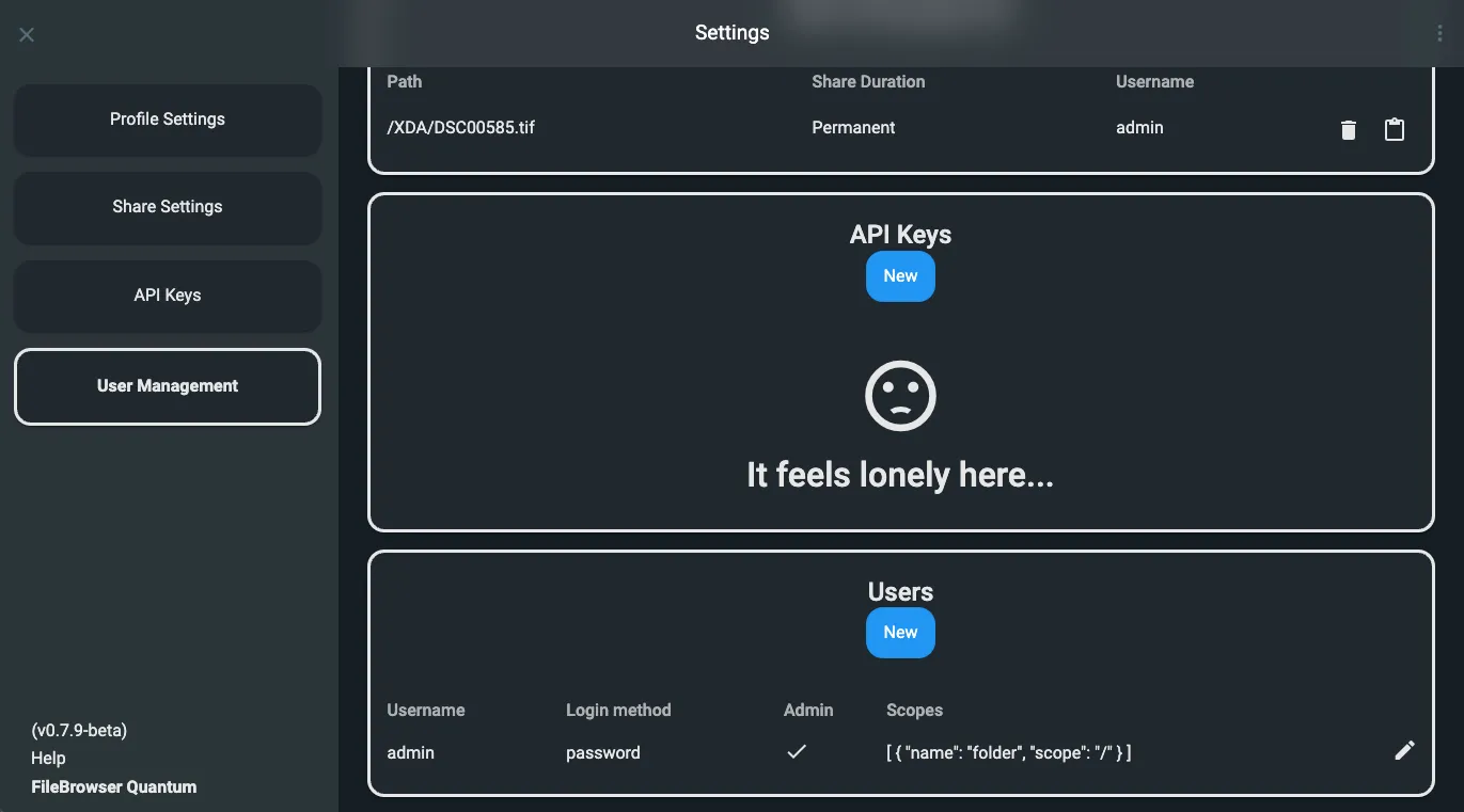 Cài đặt quản lý quyền truy cập và người dùng chi tiết của FileBrowser Quantum