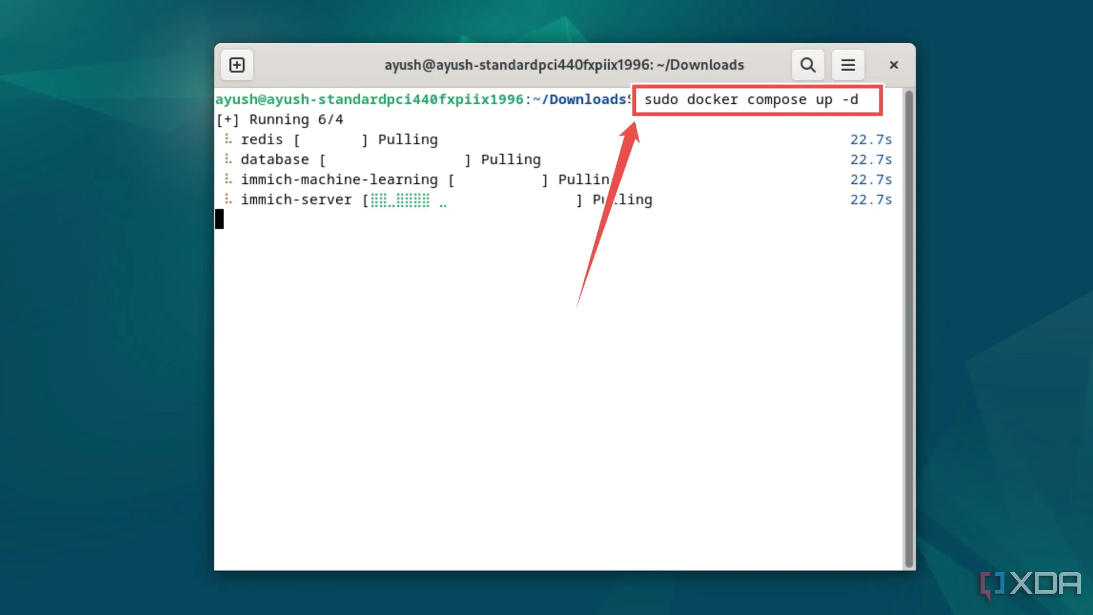 Chạy lệnh docker compose để triển khai Immich