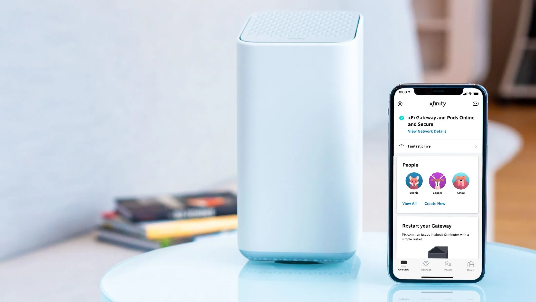Cổng internet Xfinity XFi và các điều khiển ứng dụng quản lý modem cáp.