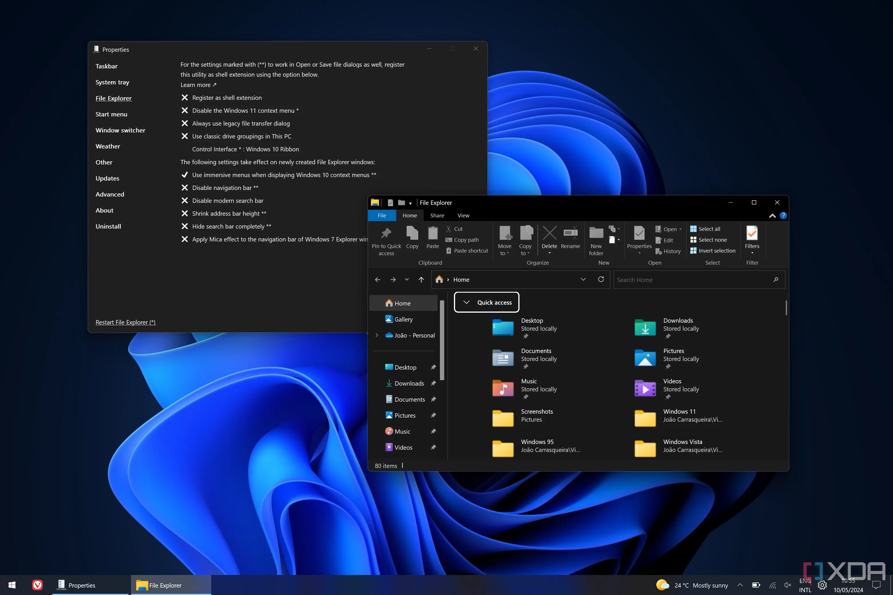 Cửa sổ File Explorer trên Windows 11 với thanh ribbon và menu ngữ cảnh kiểu Windows 10