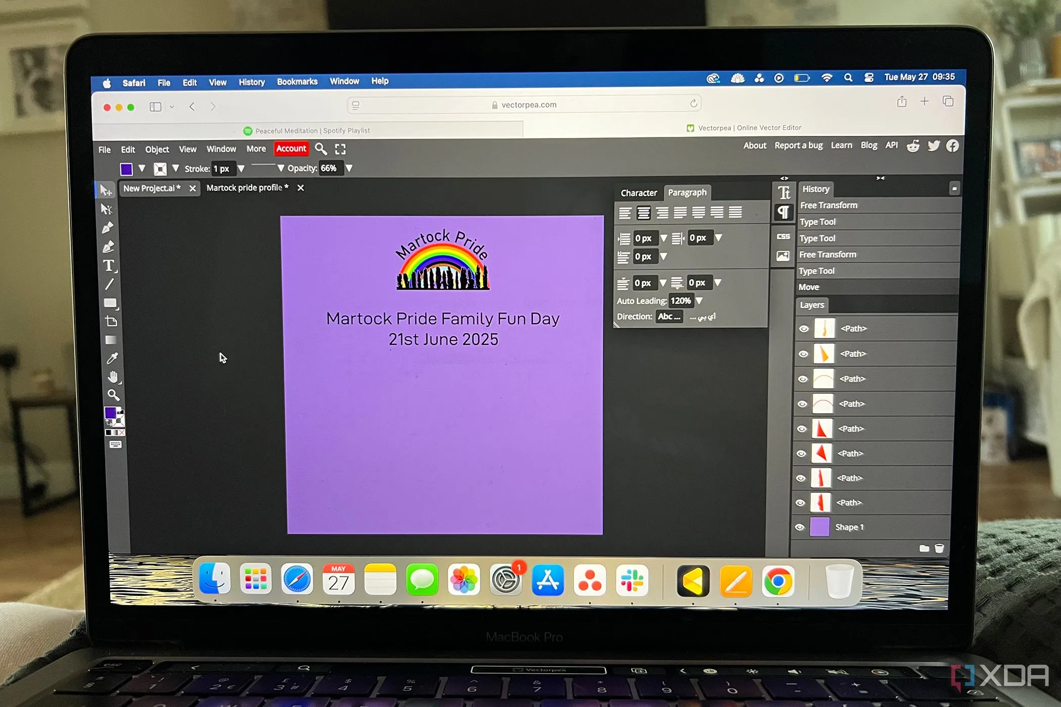 Dự án thiết kế &quot;Martock Pride&quot; đang mở trong Vectorpea, minh họa giao diện quen thuộc và hiệu quả
