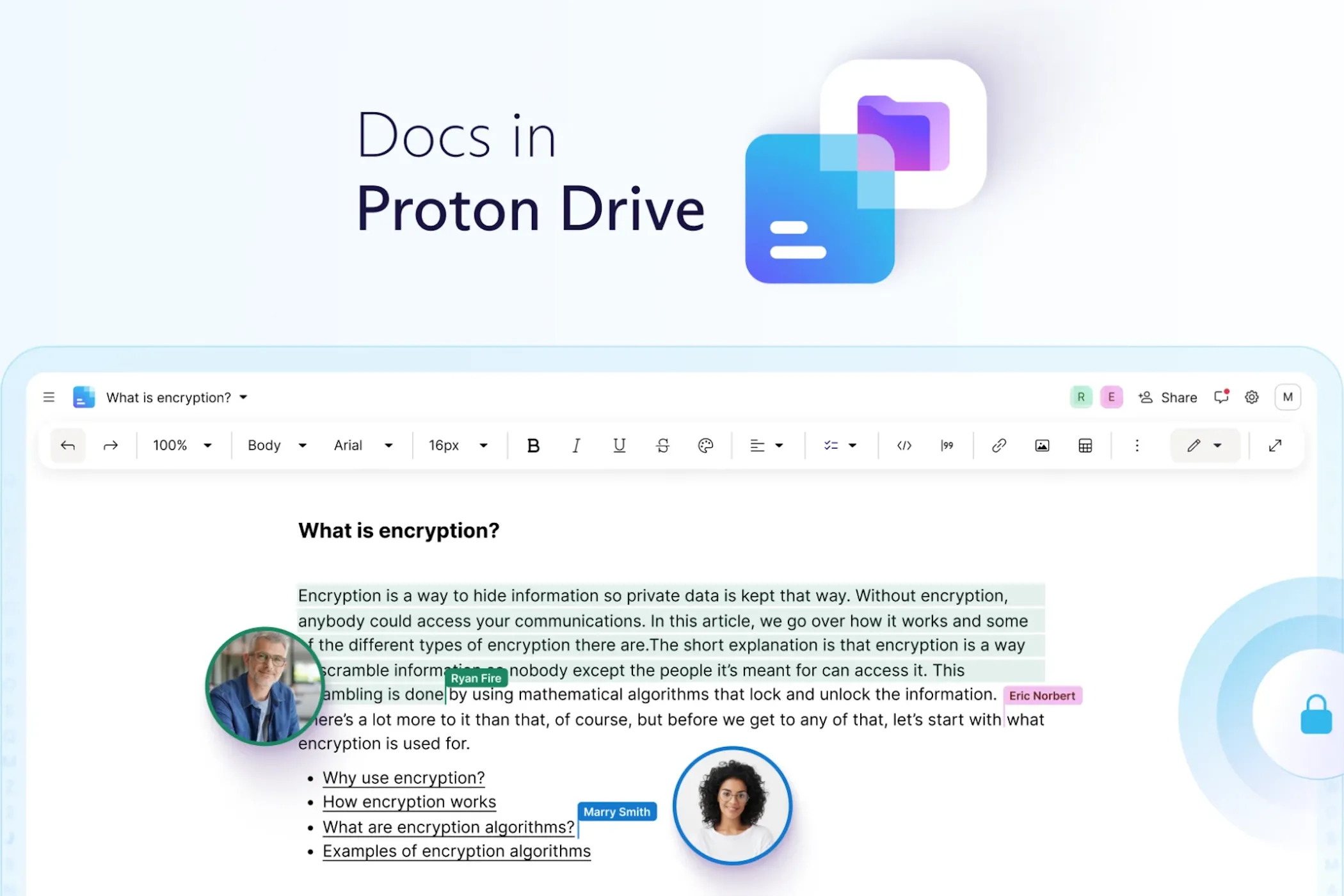 Giao diện chính của Proton Docs sau khi ra mắt, nhấn mạnh tính năng bảo mật tài liệu
