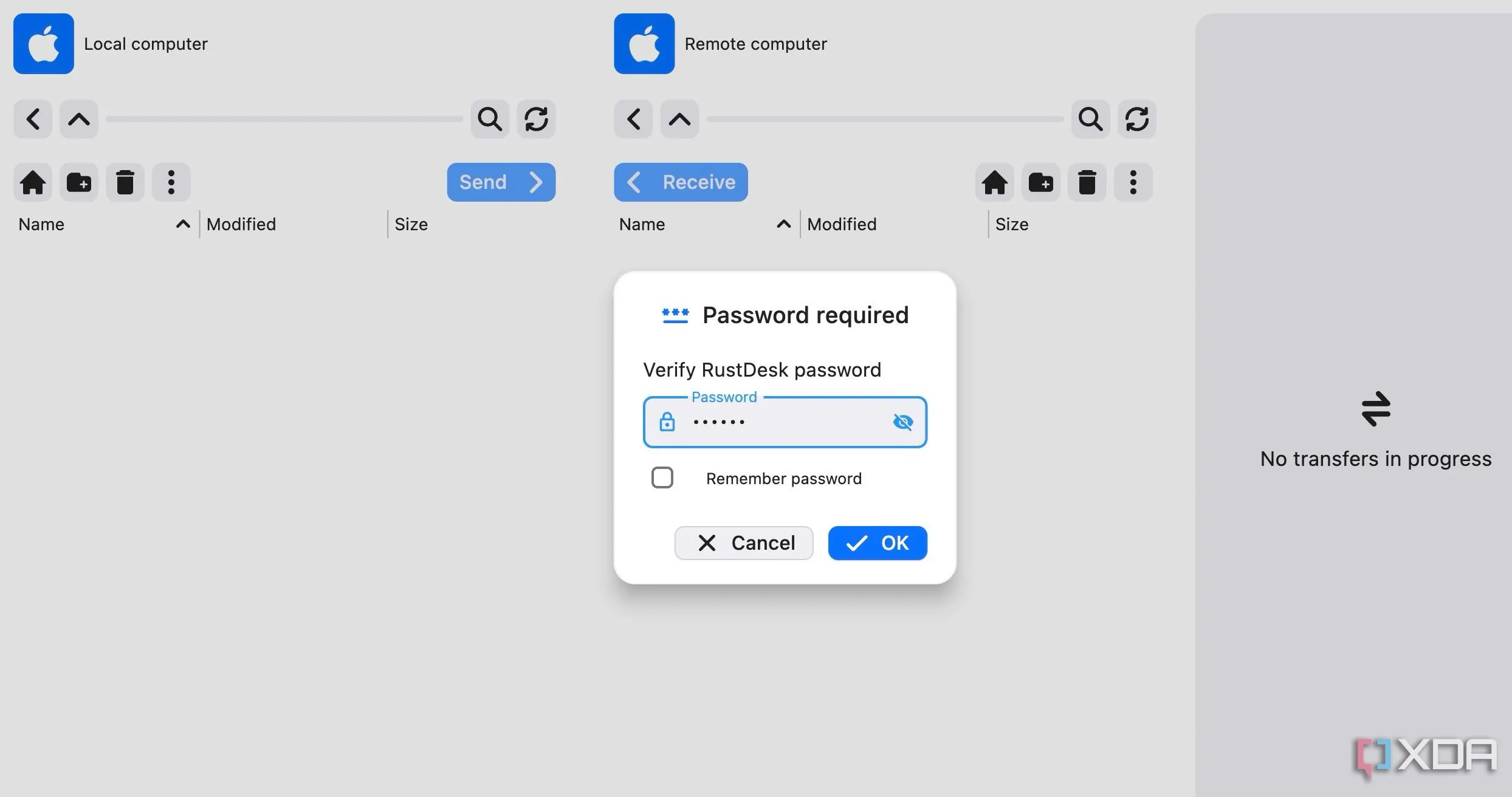 Giao diện chính của RustDesk hiển thị ID và mật khẩu để kết nối điều khiển từ xa dễ dàng