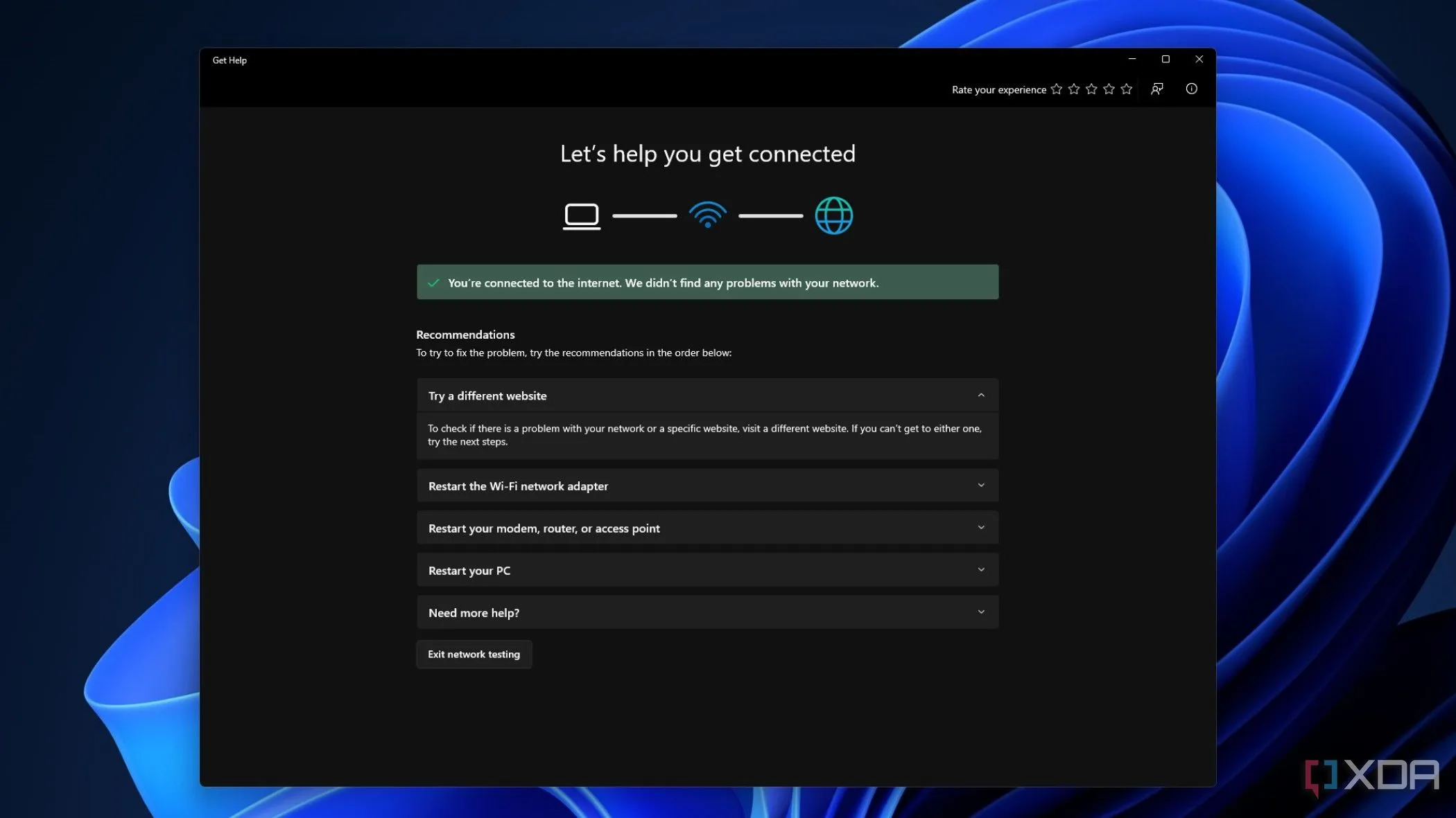 Giao diện công cụ chẩn đoán mạng và Internet trong cài đặt Windows, đề xuất giải pháp