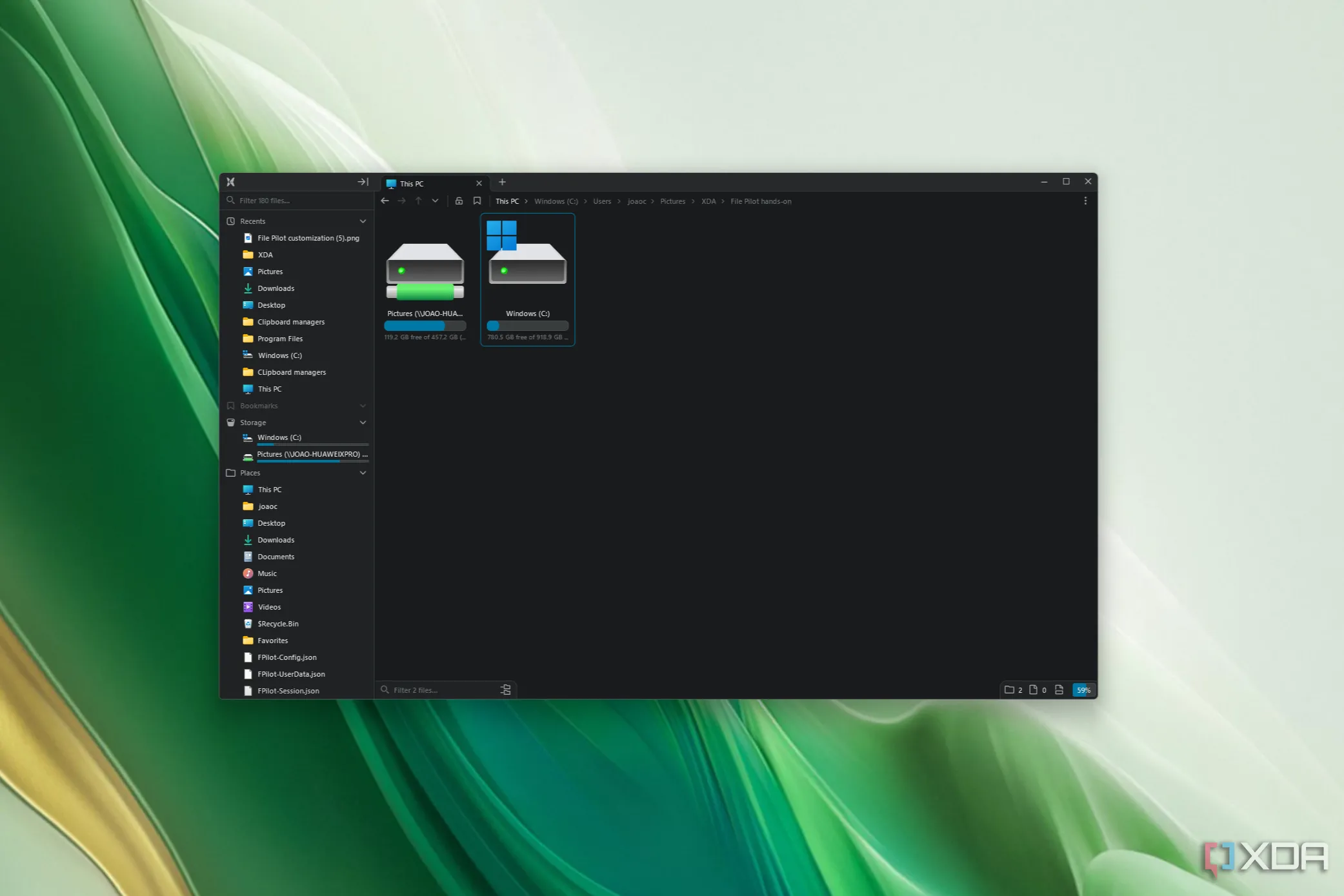 Giao diện File Pilot hiển thị các ổ đĩa có sẵn trên PC, bao gồm cả một ổ đĩa mạng đã được ánh xạ, minh họa hạn chế truy cập trực tiếp ổ đĩa mạng.