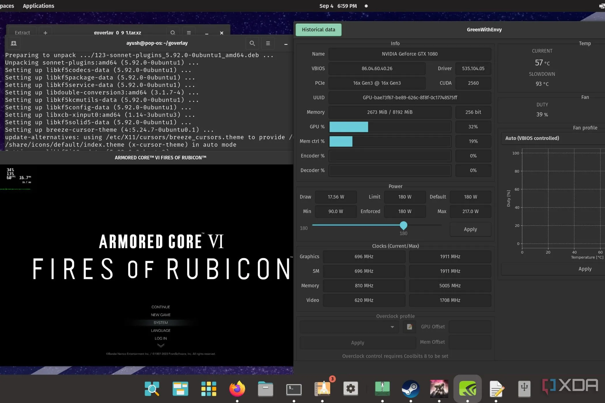 Giao diện Pop!_OS Linux với các công cụ tùy biến và trò chơi