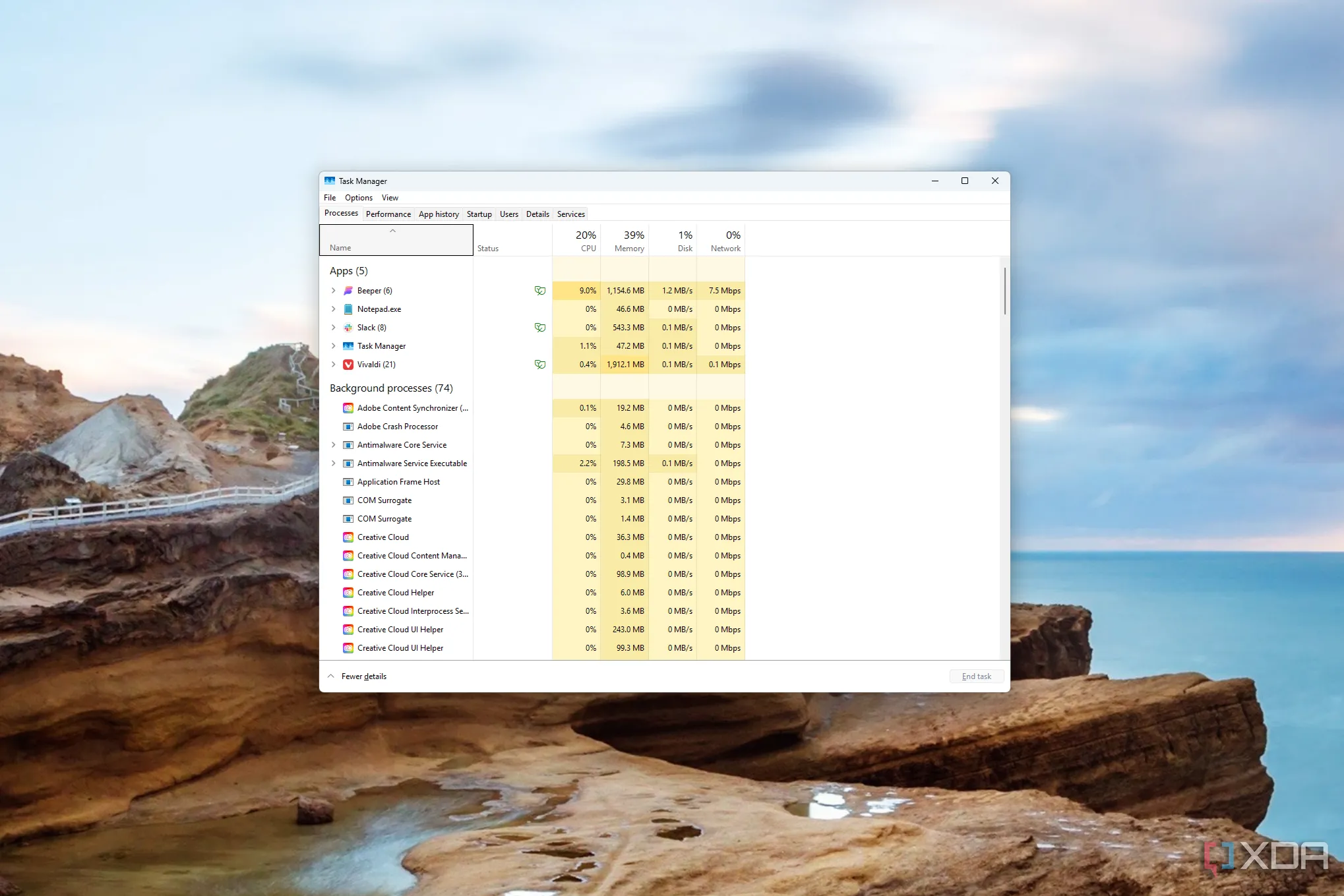 Giao diện Task Manager cổ điển hoạt động trên hệ điều hành Windows 11.