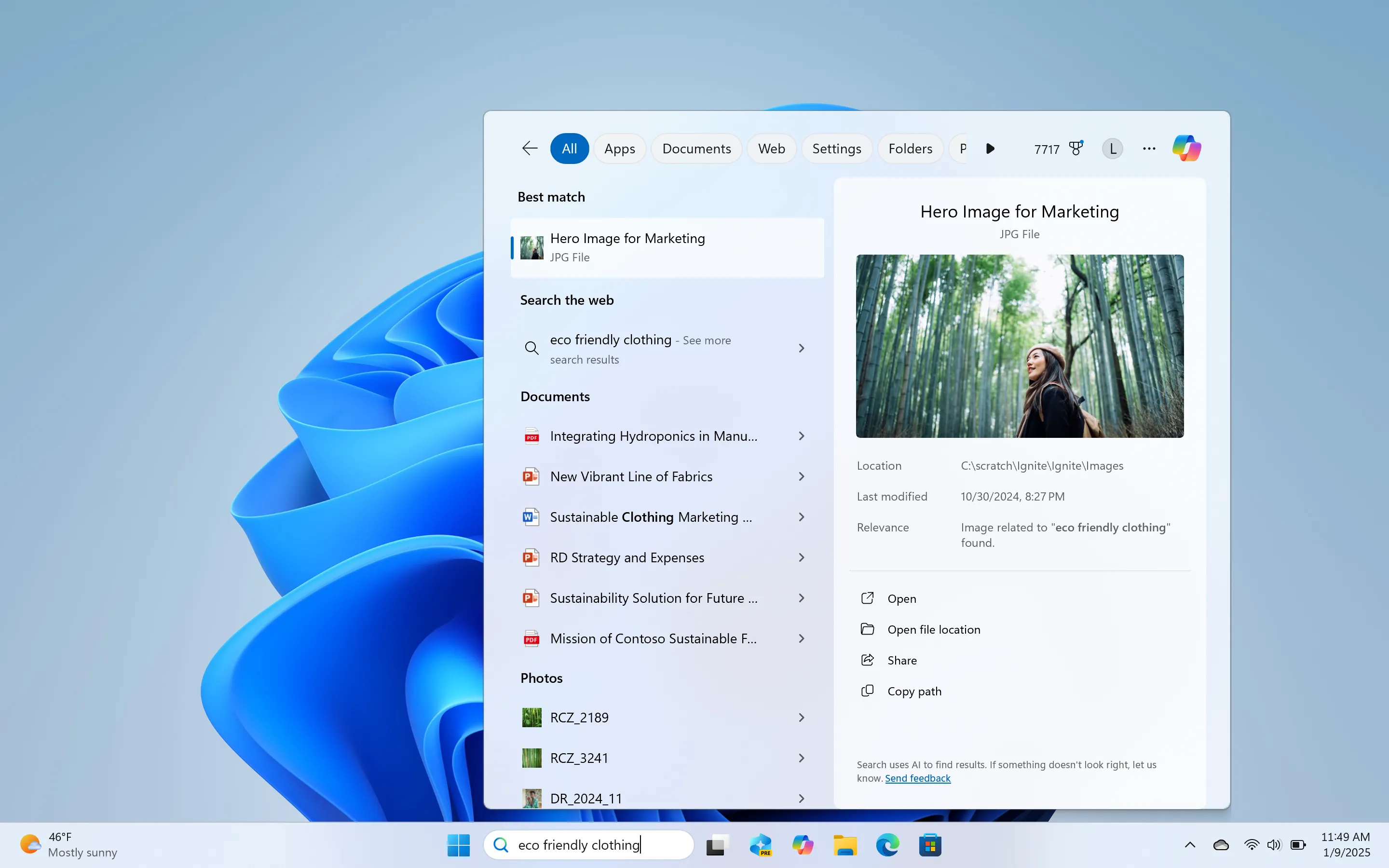 Giao diện tìm kiếm ngữ cảnh AI mới trên thanh tác vụ Windows 11