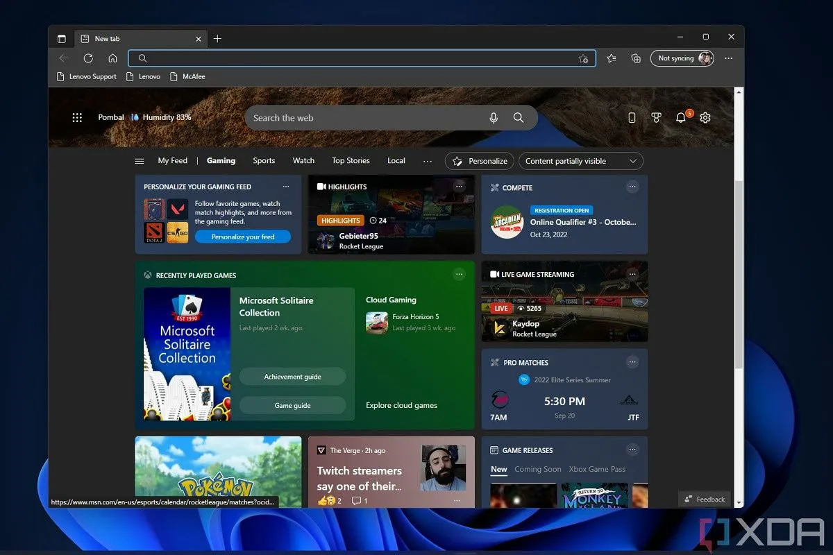 Giao diện trang chủ trình duyệt Microsoft Edge thường hiển thị nhiều quảng cáo và nội dung đề xuất.