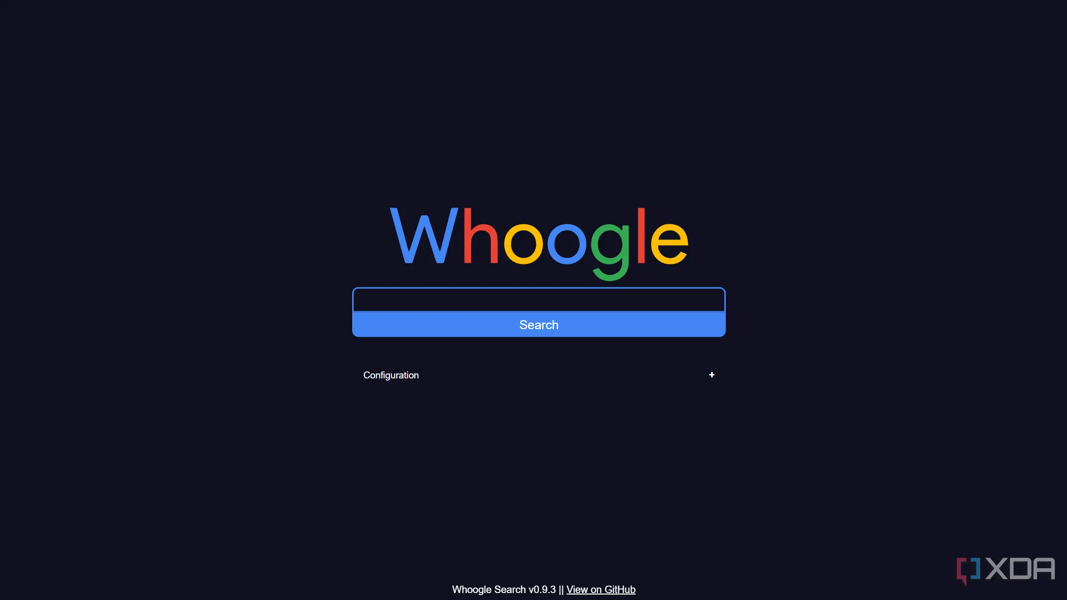 Giao diện trang tìm kiếm Whoogle, hiển thị kết quả tìm kiếm không quảng cáo và các tùy chọn cài đặt riêng tư