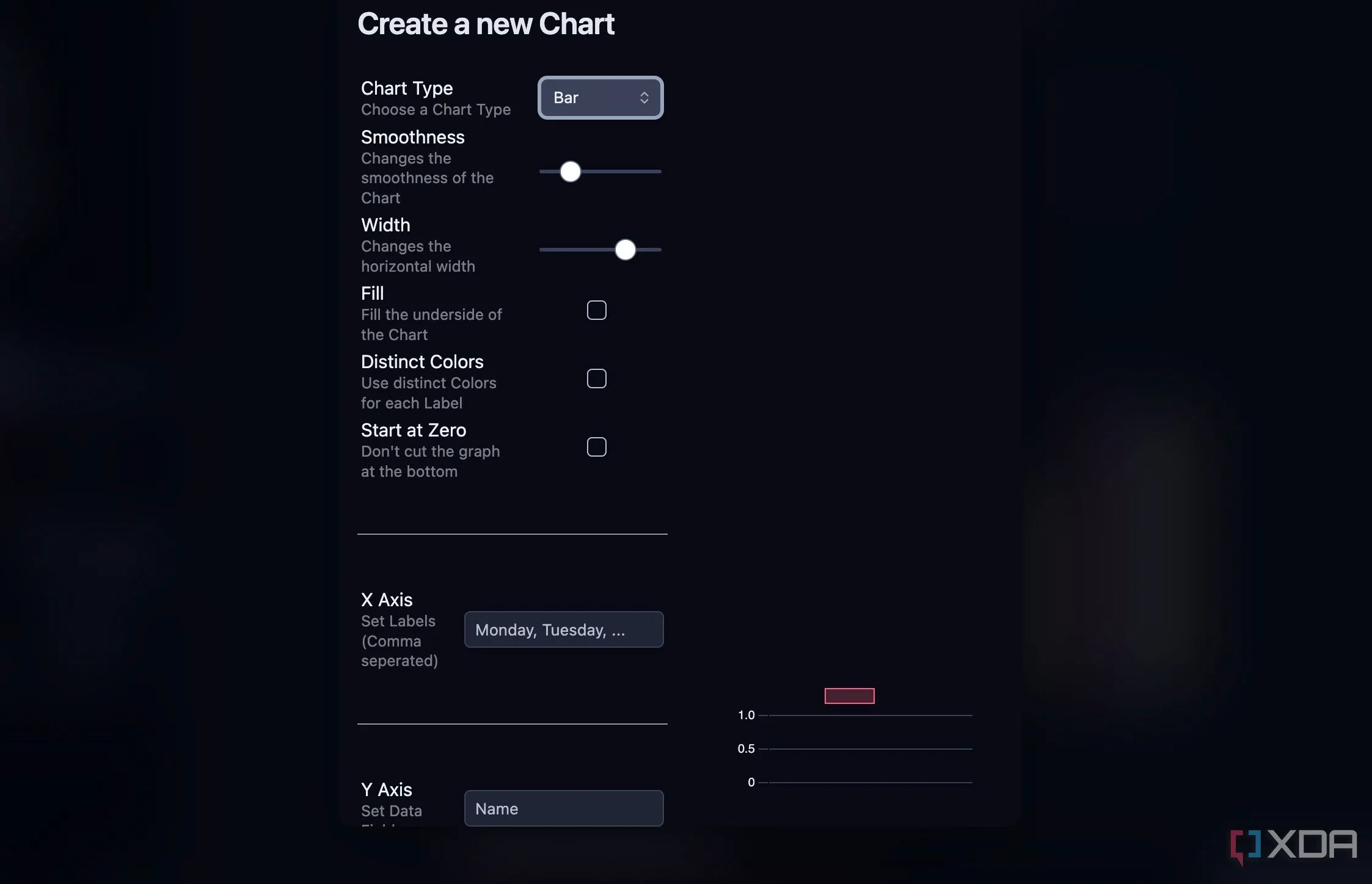 Giao diện tùy chỉnh biểu đồ với nhiều tùy chọn trong Plugin Charts của Obsidian