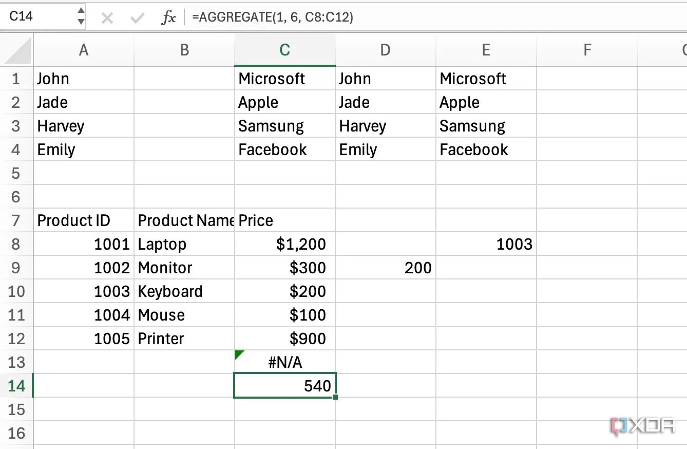 Hàm AGGREGATE trong Excel