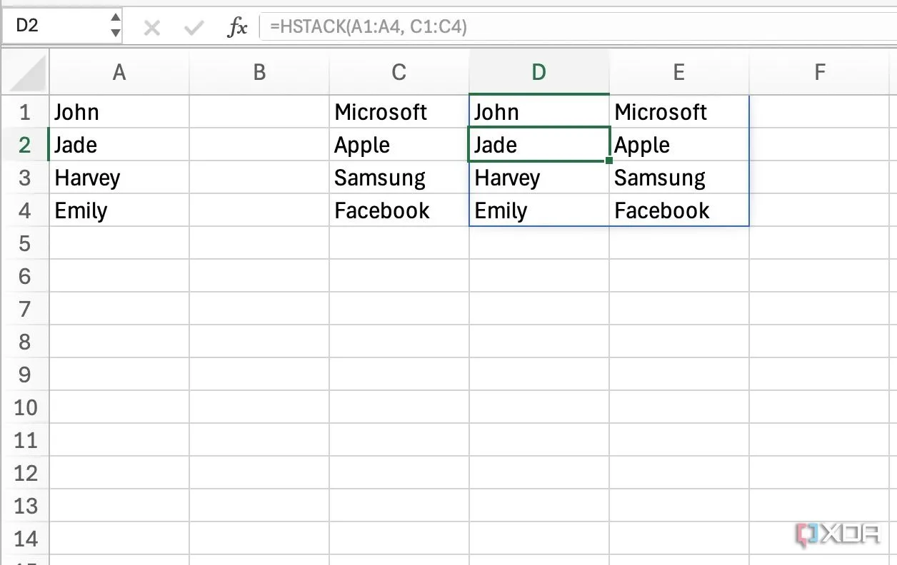Hàm HSTACK trong Excel