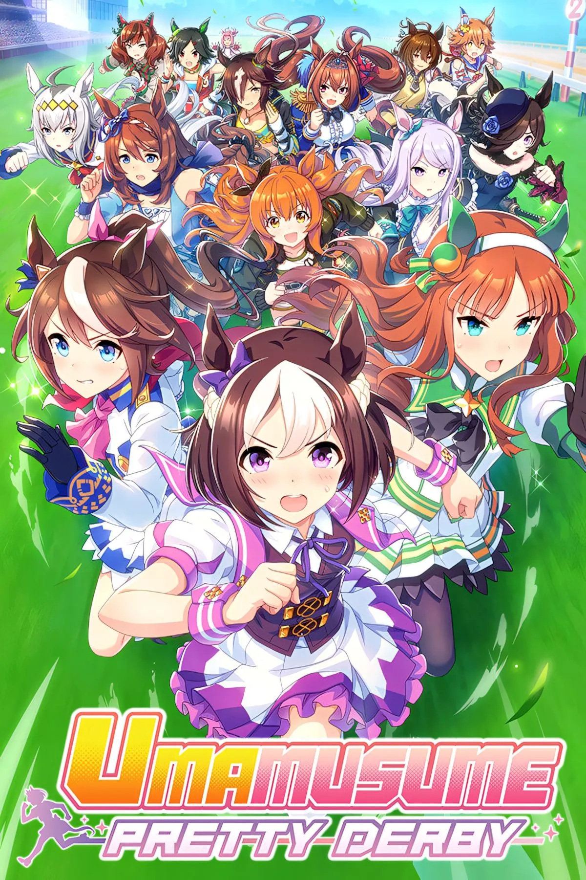 Hình ảnh bìa Umamusume Pretty Derby với các nhân vật anime cô gái ngựa đua