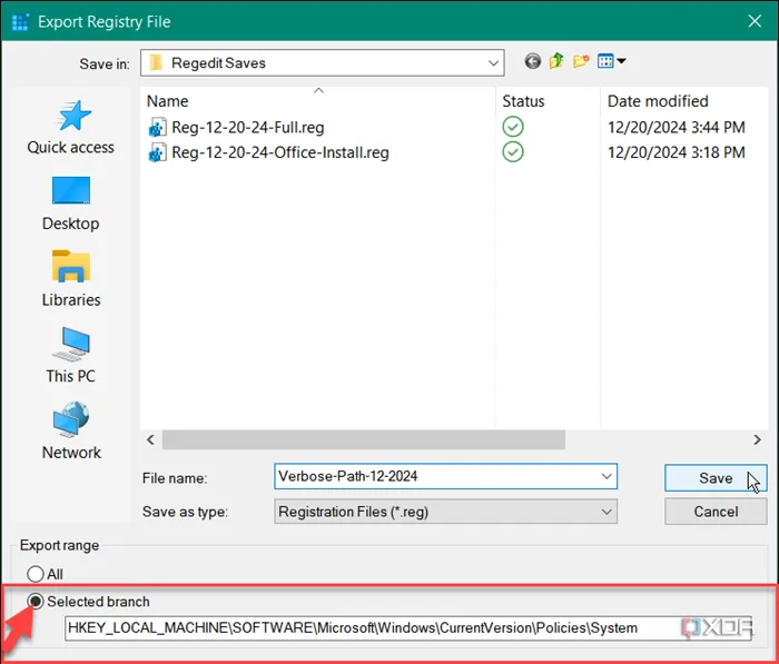 Hình ảnh minh họa cách chọn một khóa Registry cụ thể trong Registry Editor để sao lưu riêng lẻ.